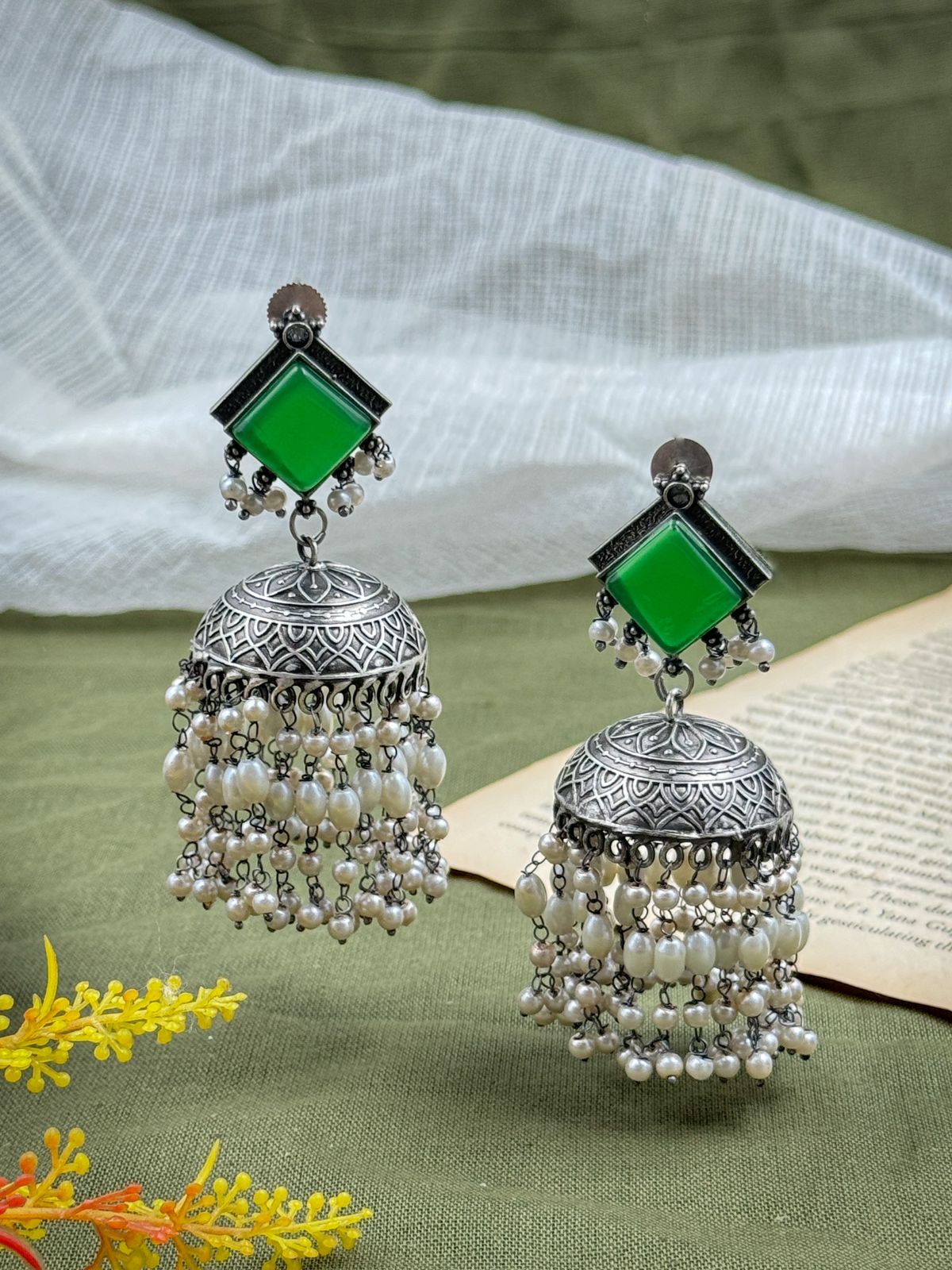 YESHA OXIDISED JHUMKA EARRINGS