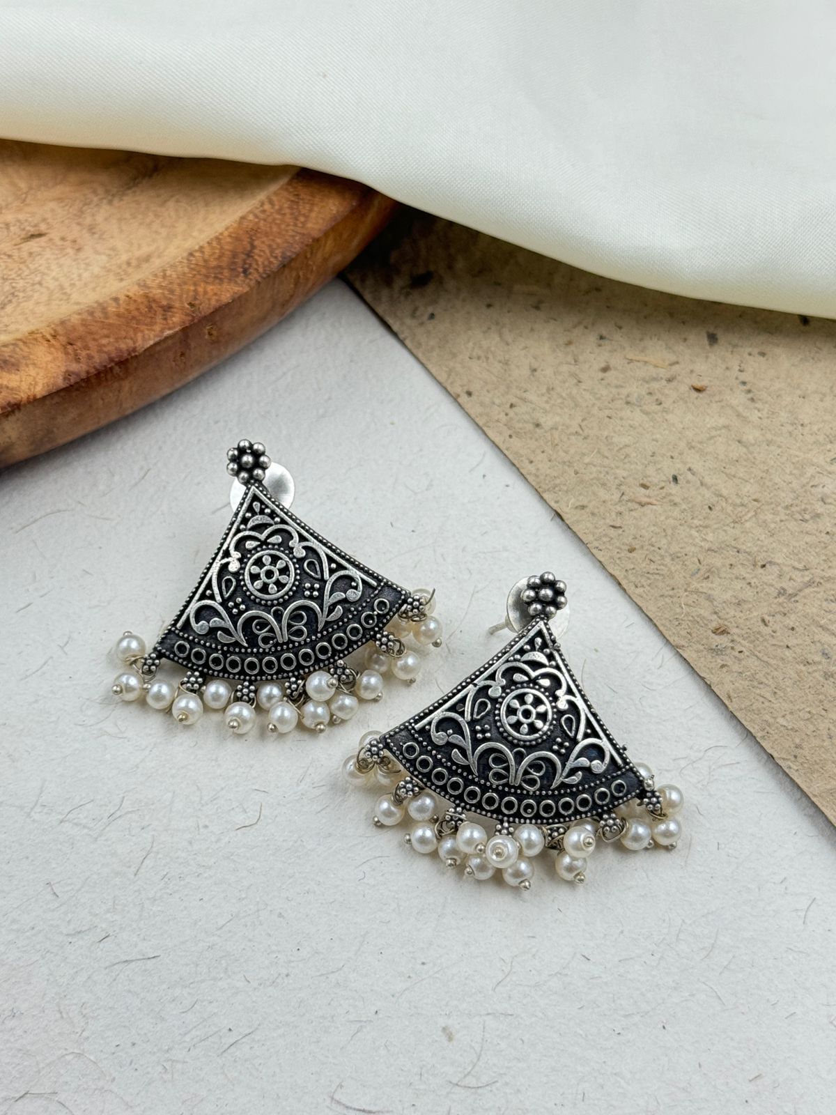 TRIANGLE SHAPE OXIDISED STUDS EARRINGS