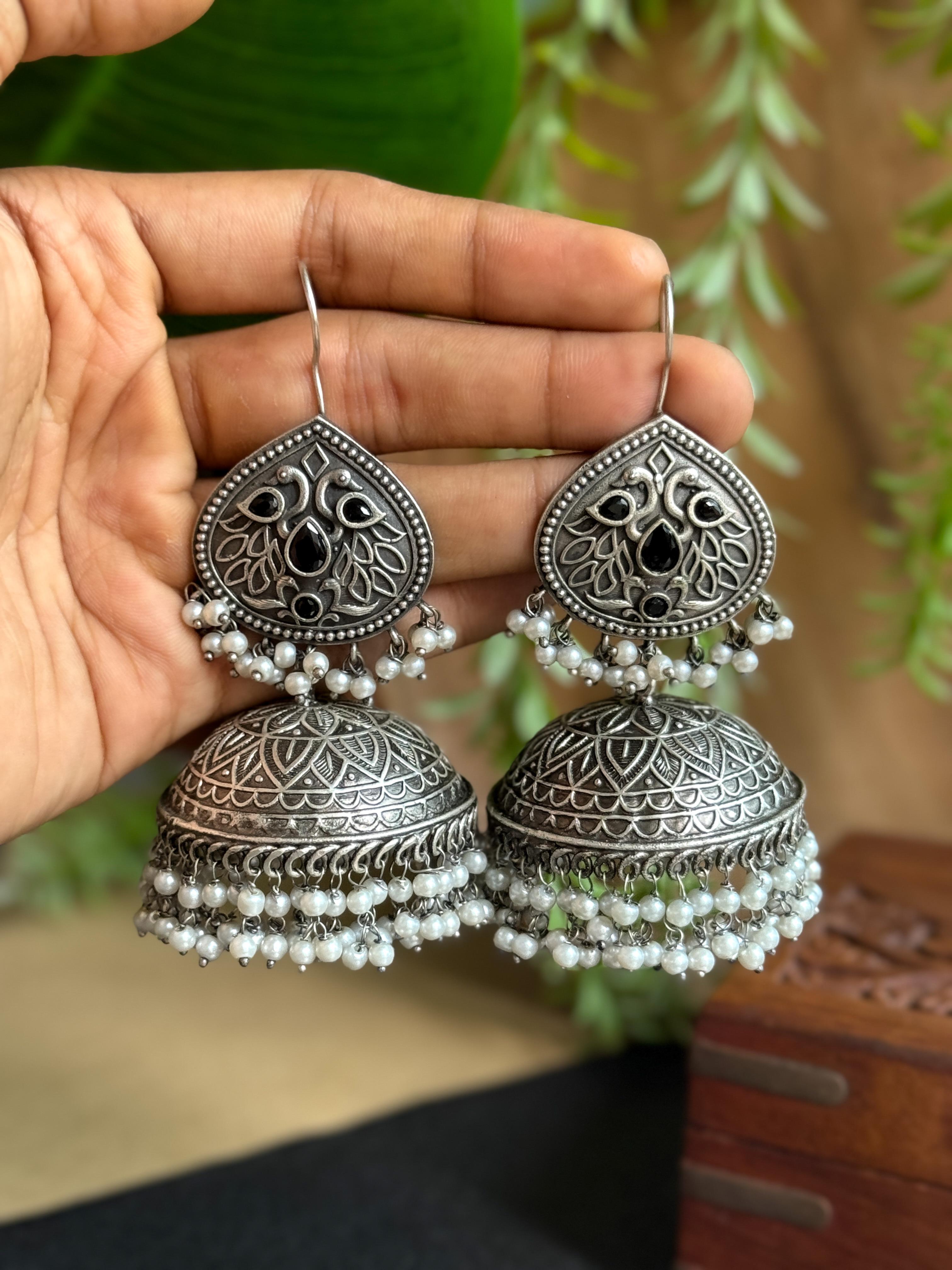 SAKHI OXIDISED JHUMKA EARRINGS