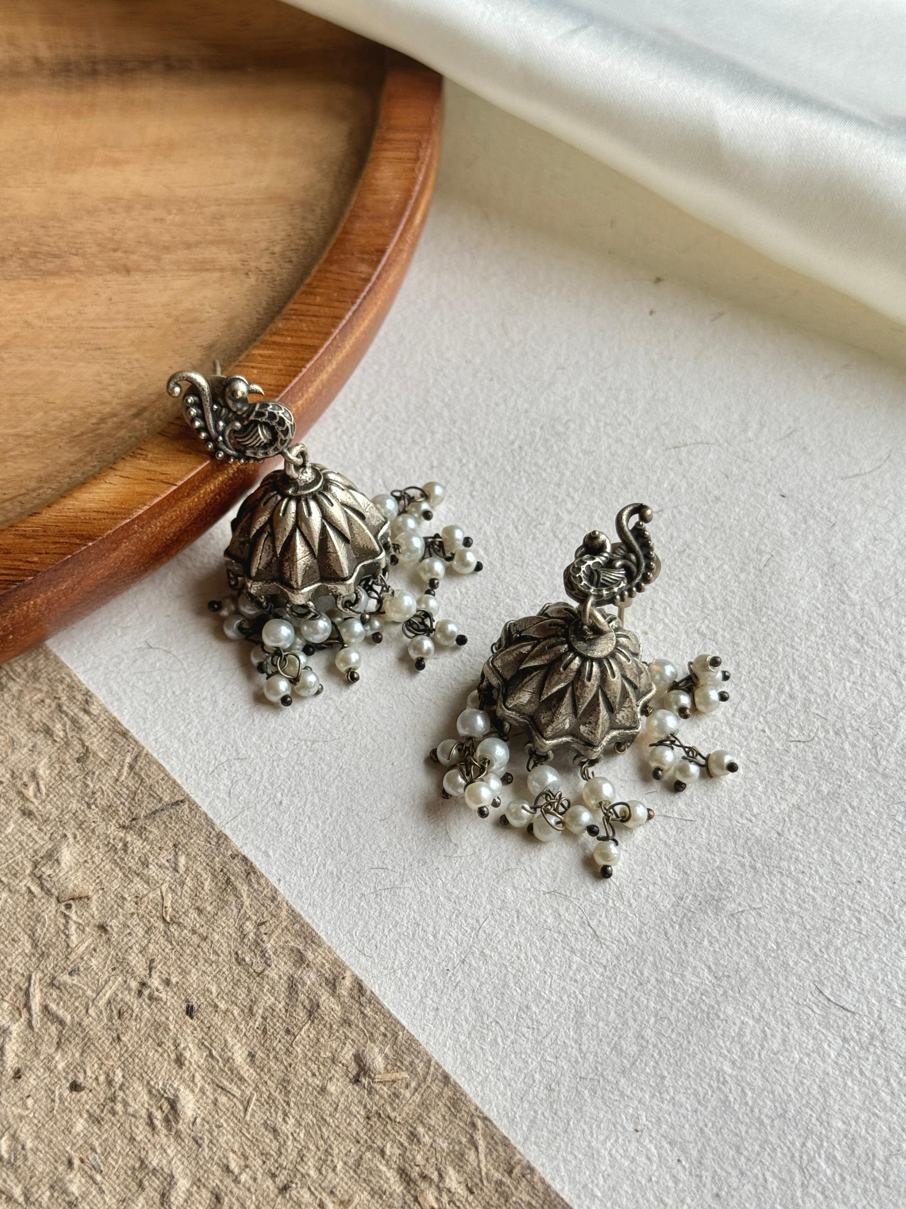 MOR OXIDISED JHUMKA EARRINGS