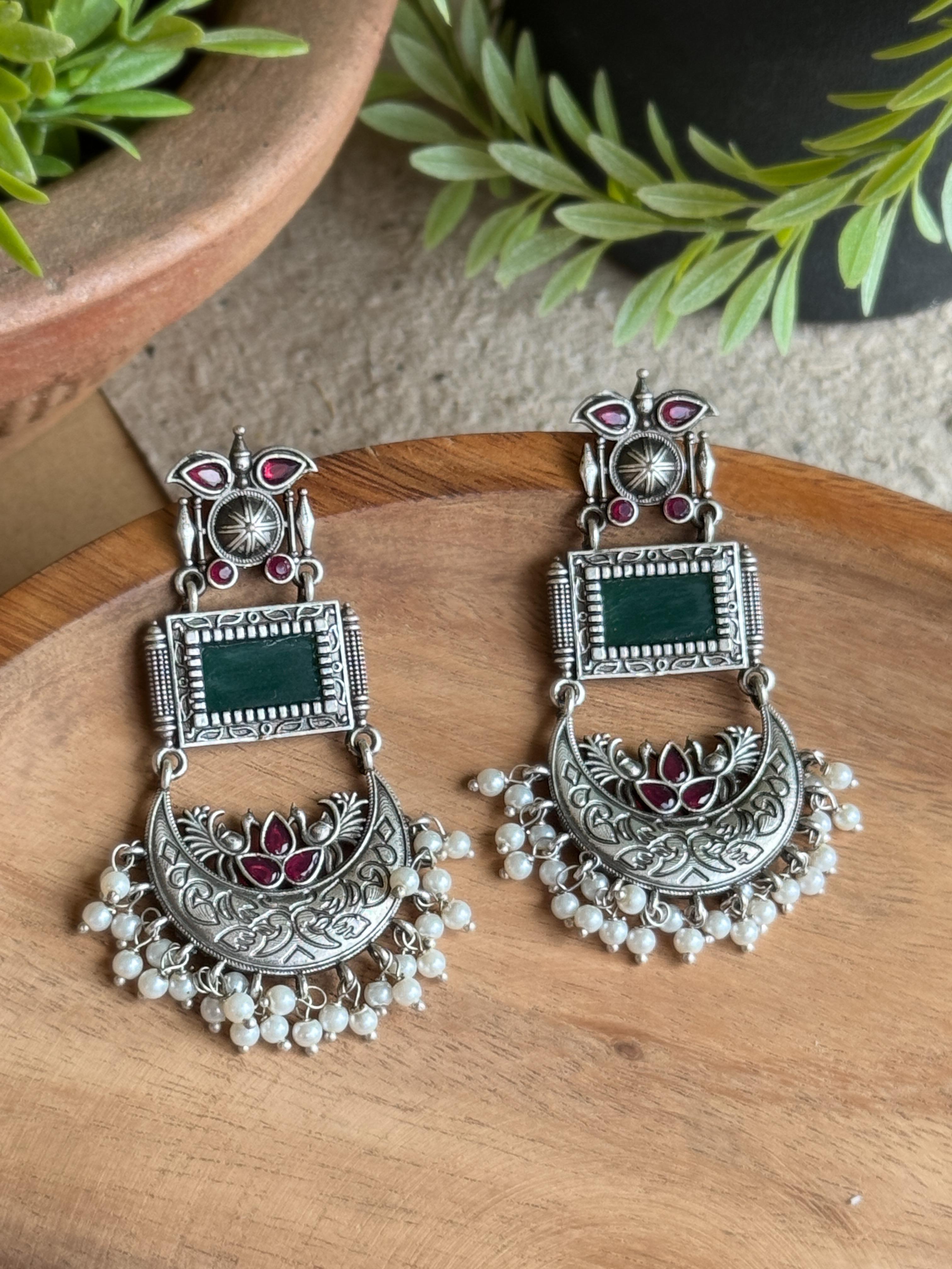 AROHI SILVER LOOKALIKE DANGLER EARRINGS