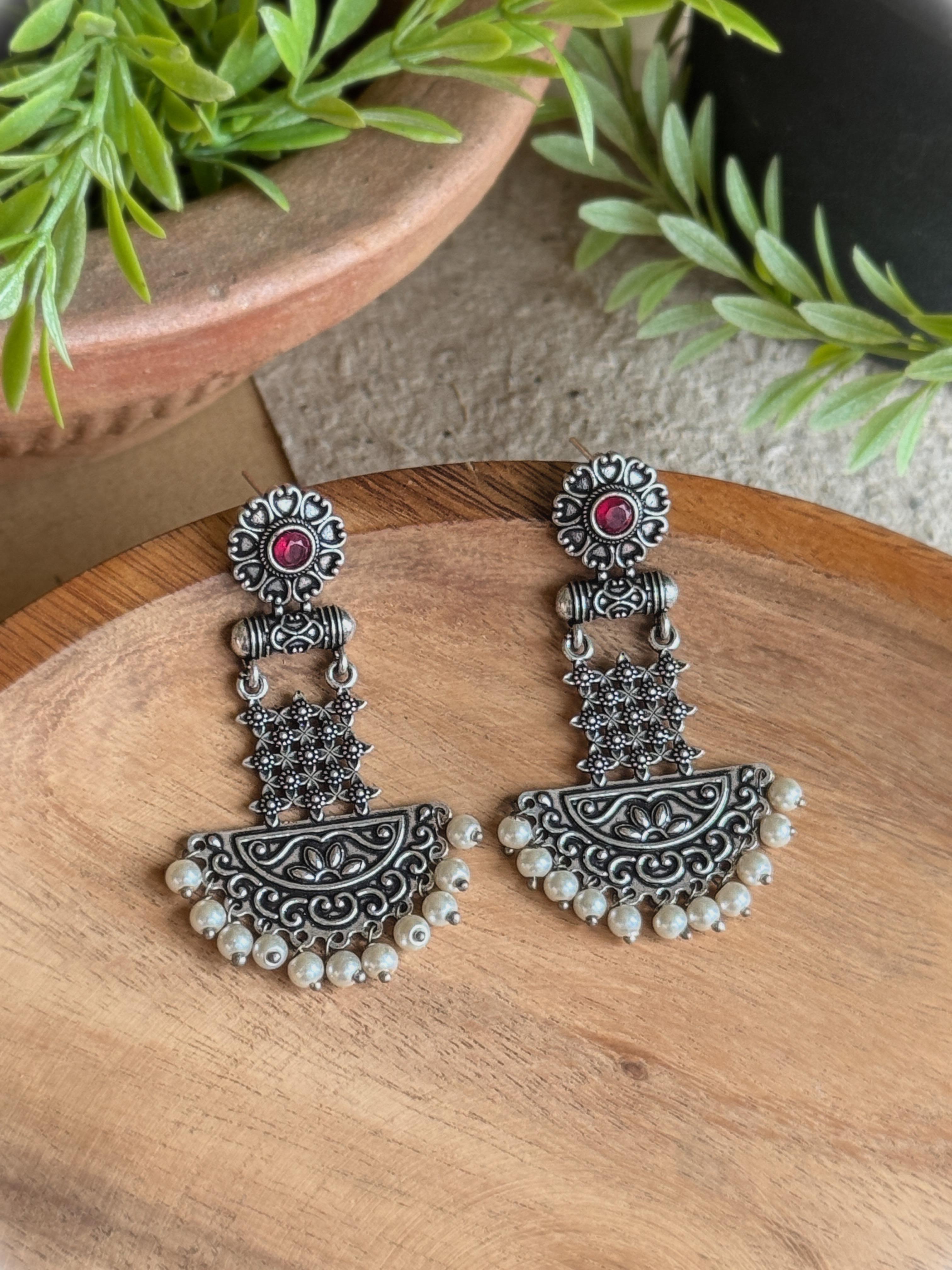 OXIDISED DROP DANGLER EARRINGS