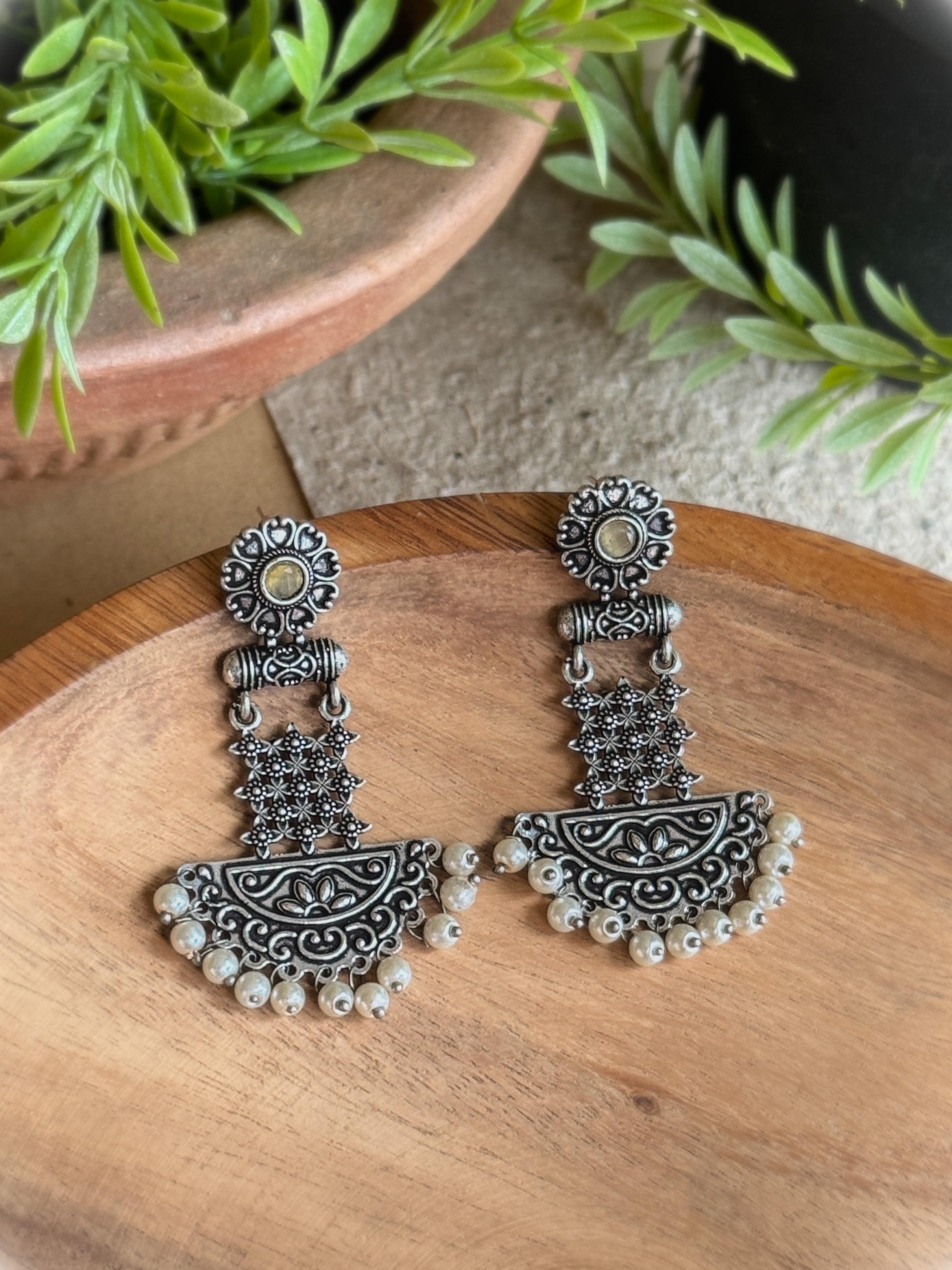 OXIDISED DROP DANGLER EARRINGS