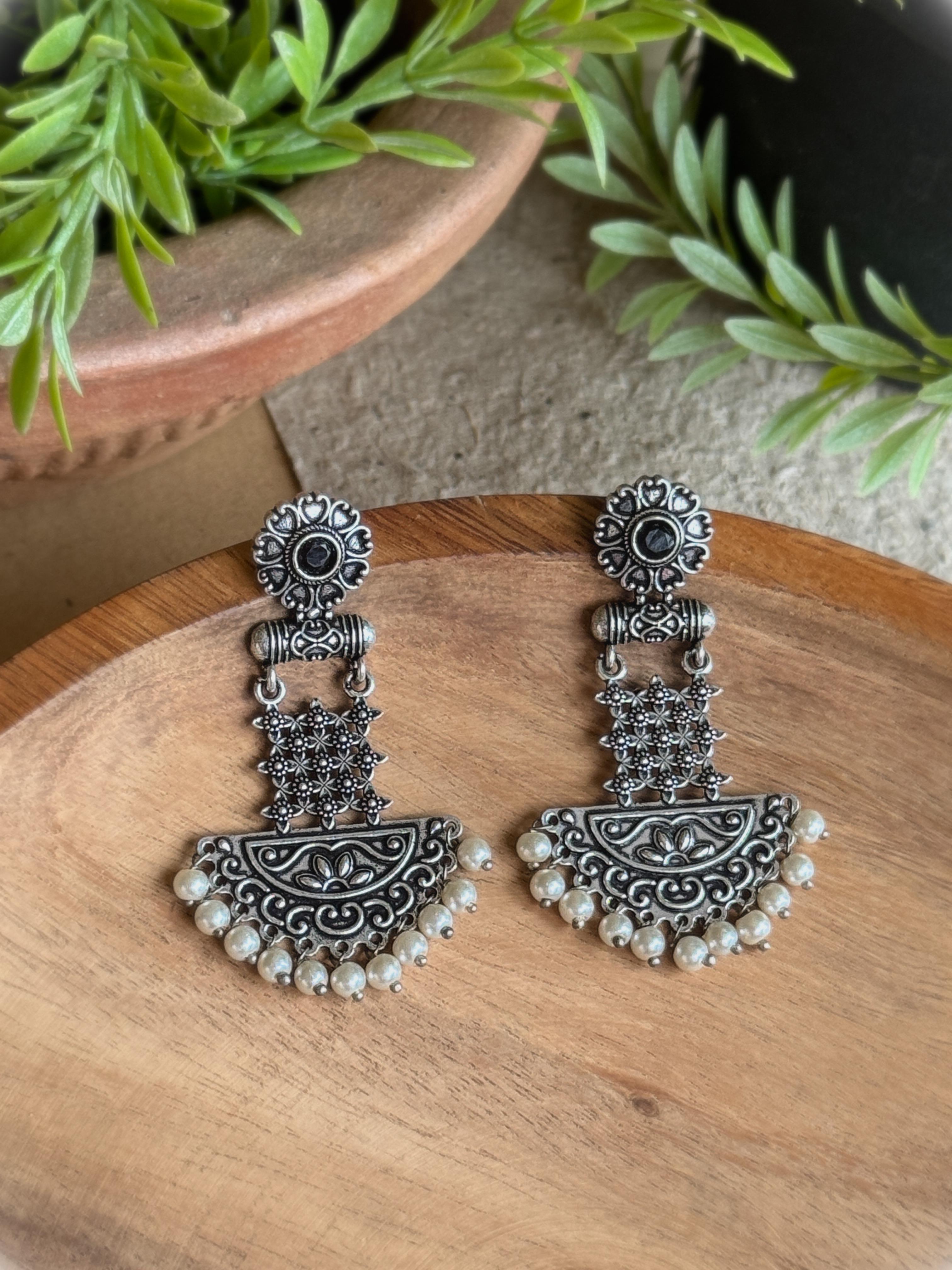 OXIDISED DROP DANGLER EARRINGS