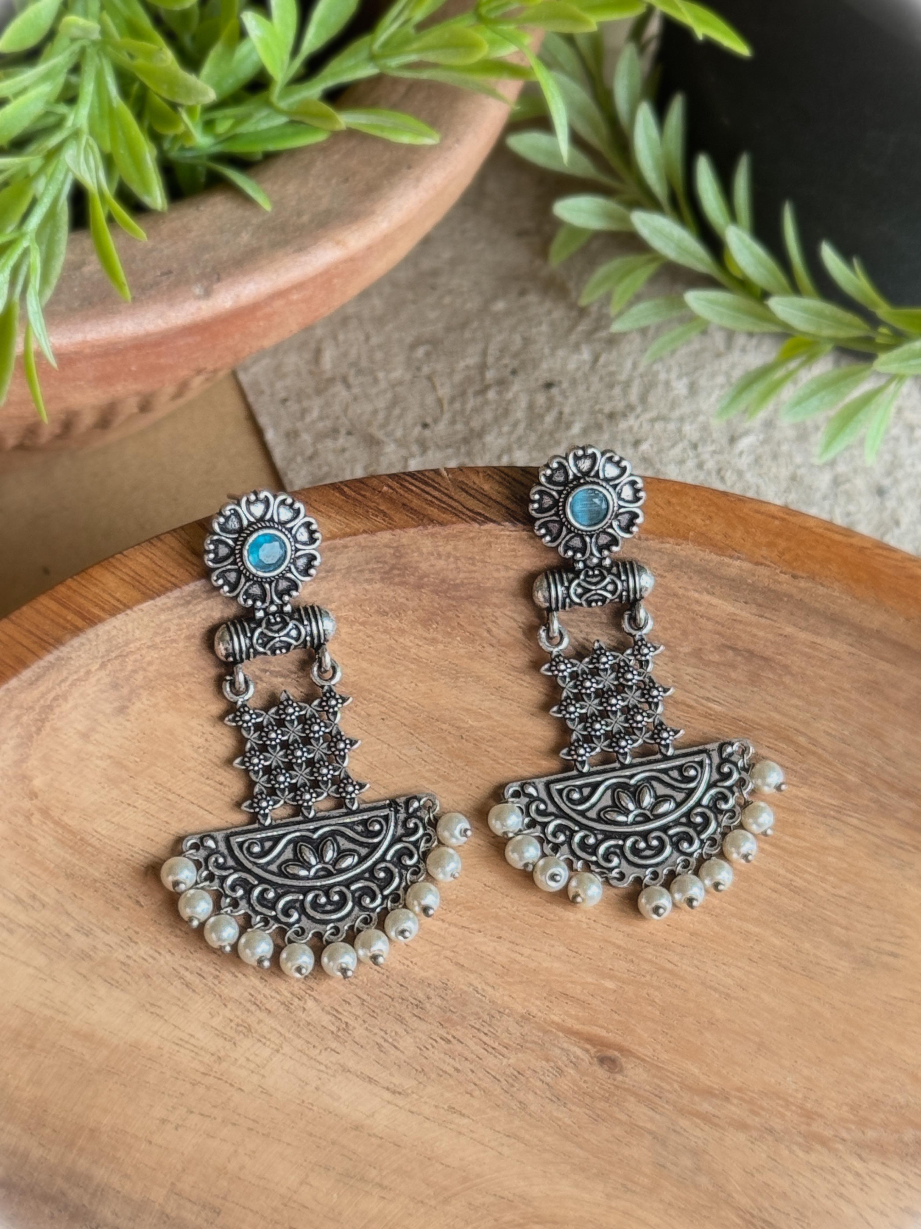 OXIDISED DROP DANGLER EARRINGS