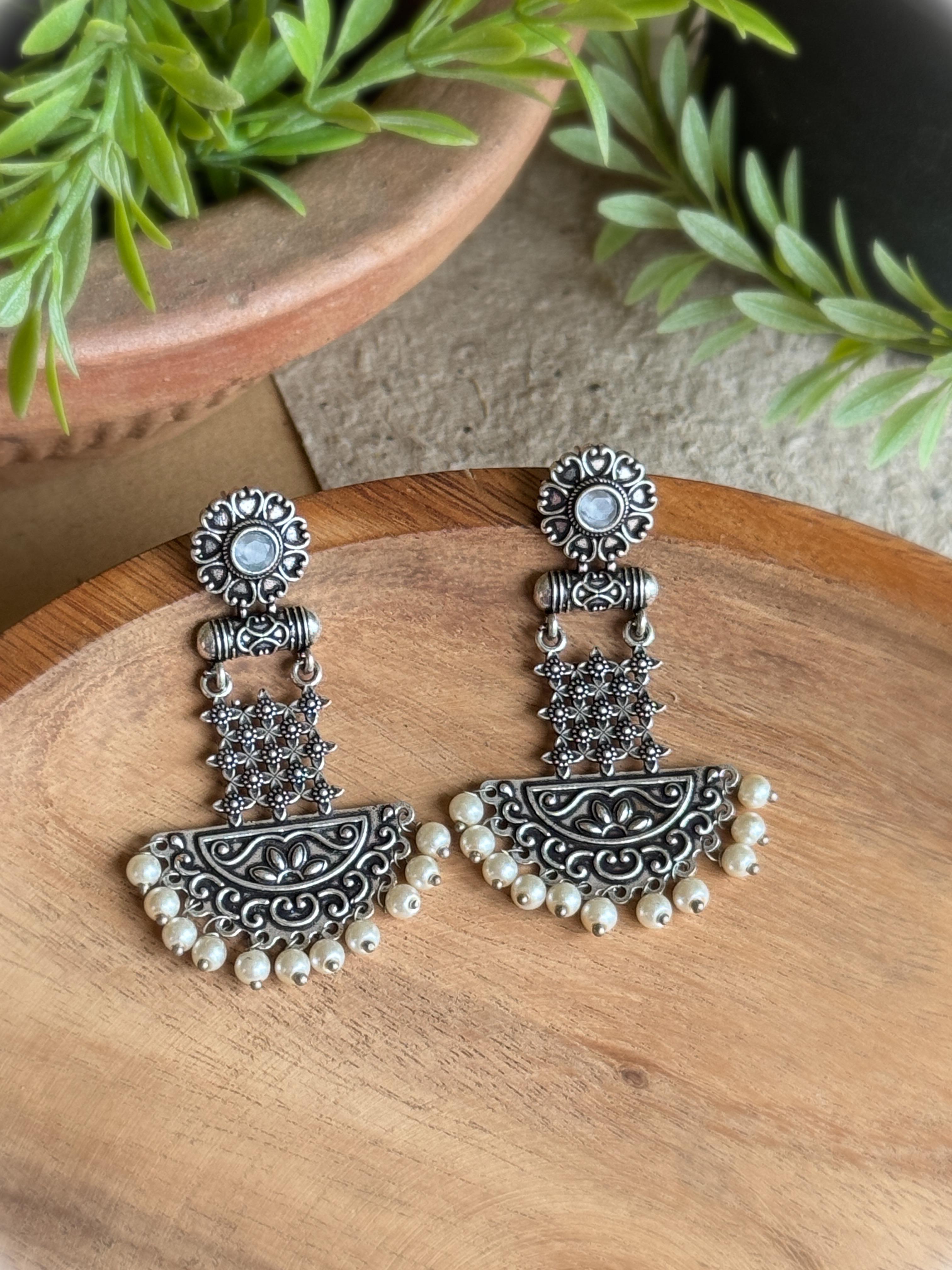 OXIDISED DROP DANGLER EARRINGS