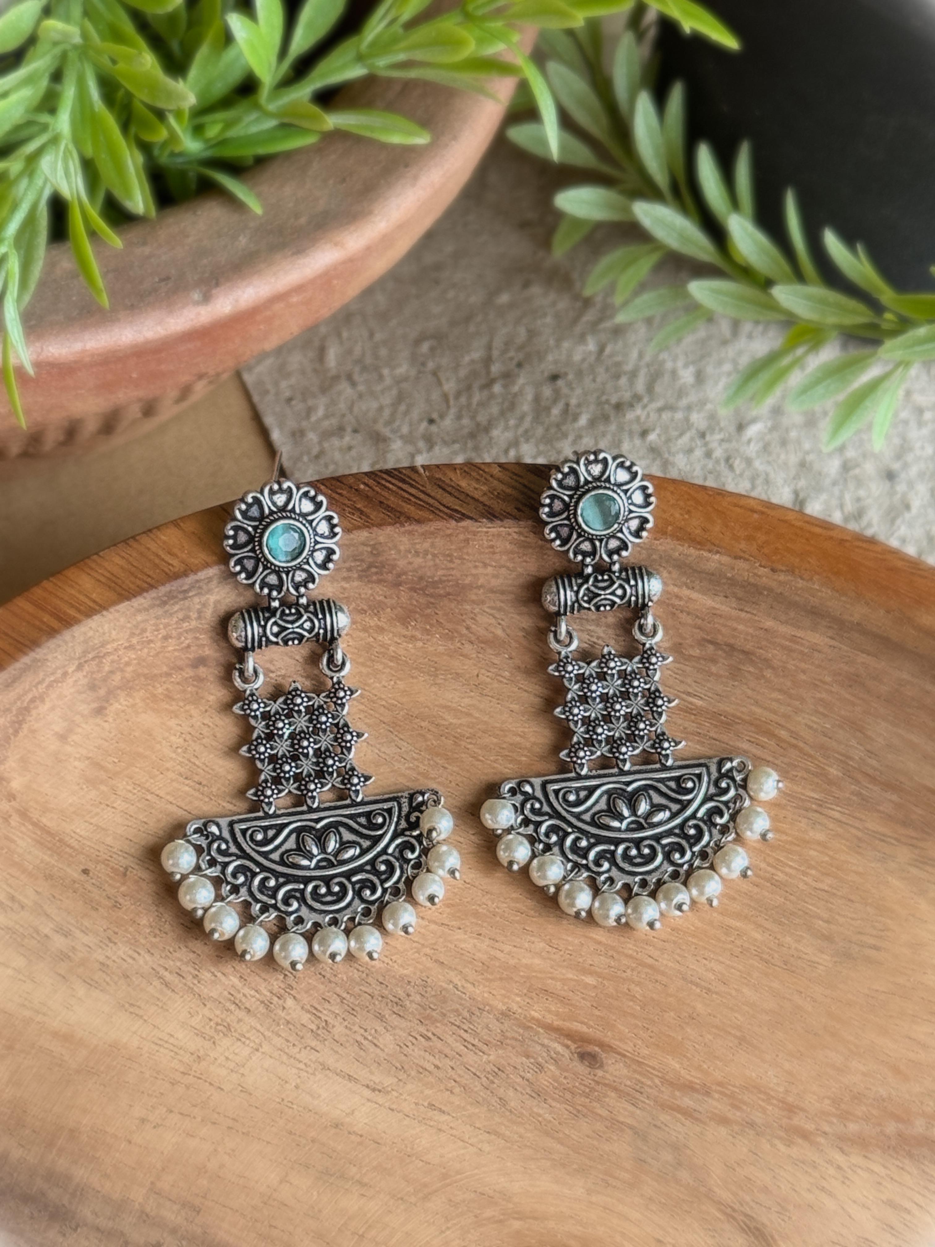 OXIDISED DROP DANGLER EARRINGS