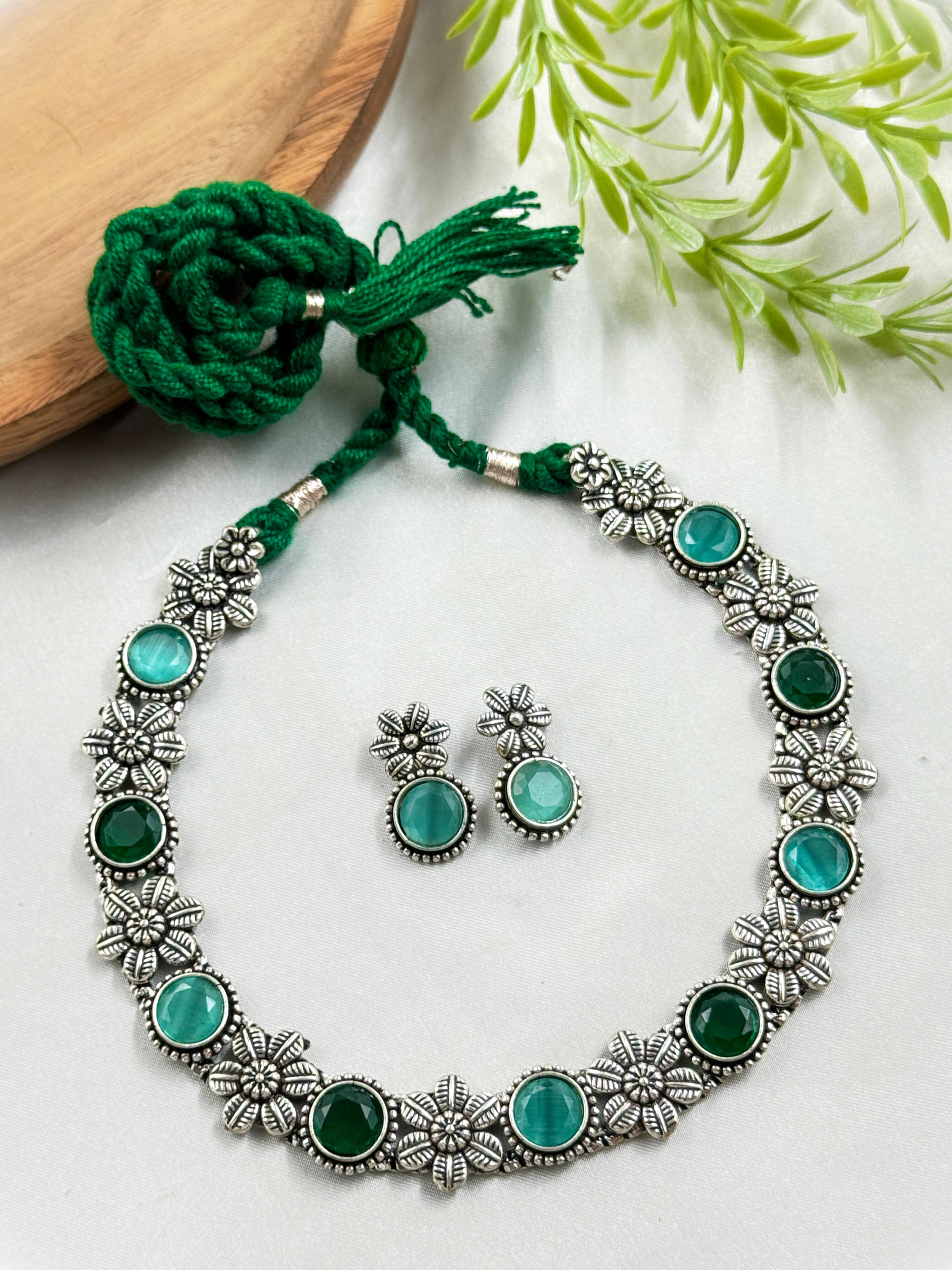 NOOR OXIDISED STONE NECKLACE SET