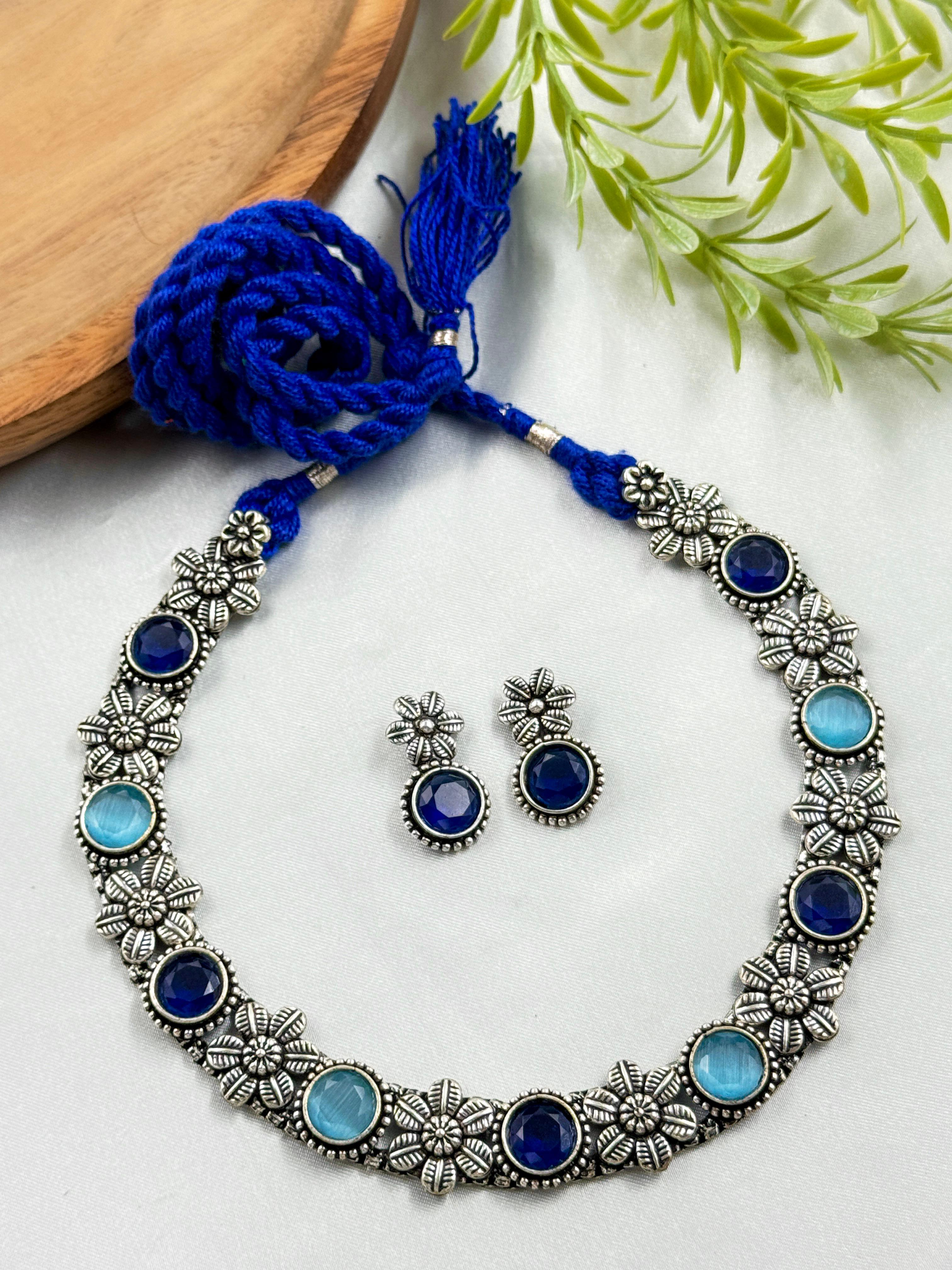 NOOR OXIDISED STONE NECKLACE SET