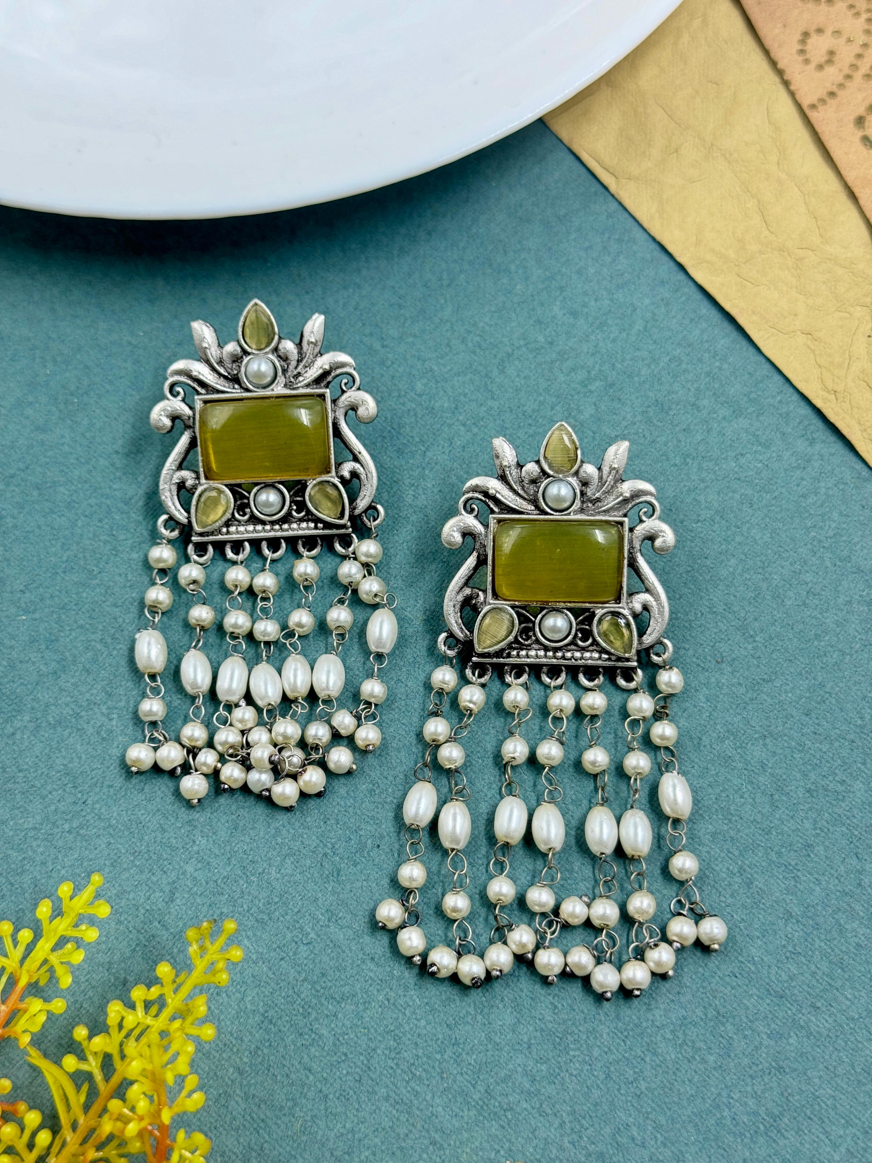 VINEETA OXIDISED STONE EARRINGS