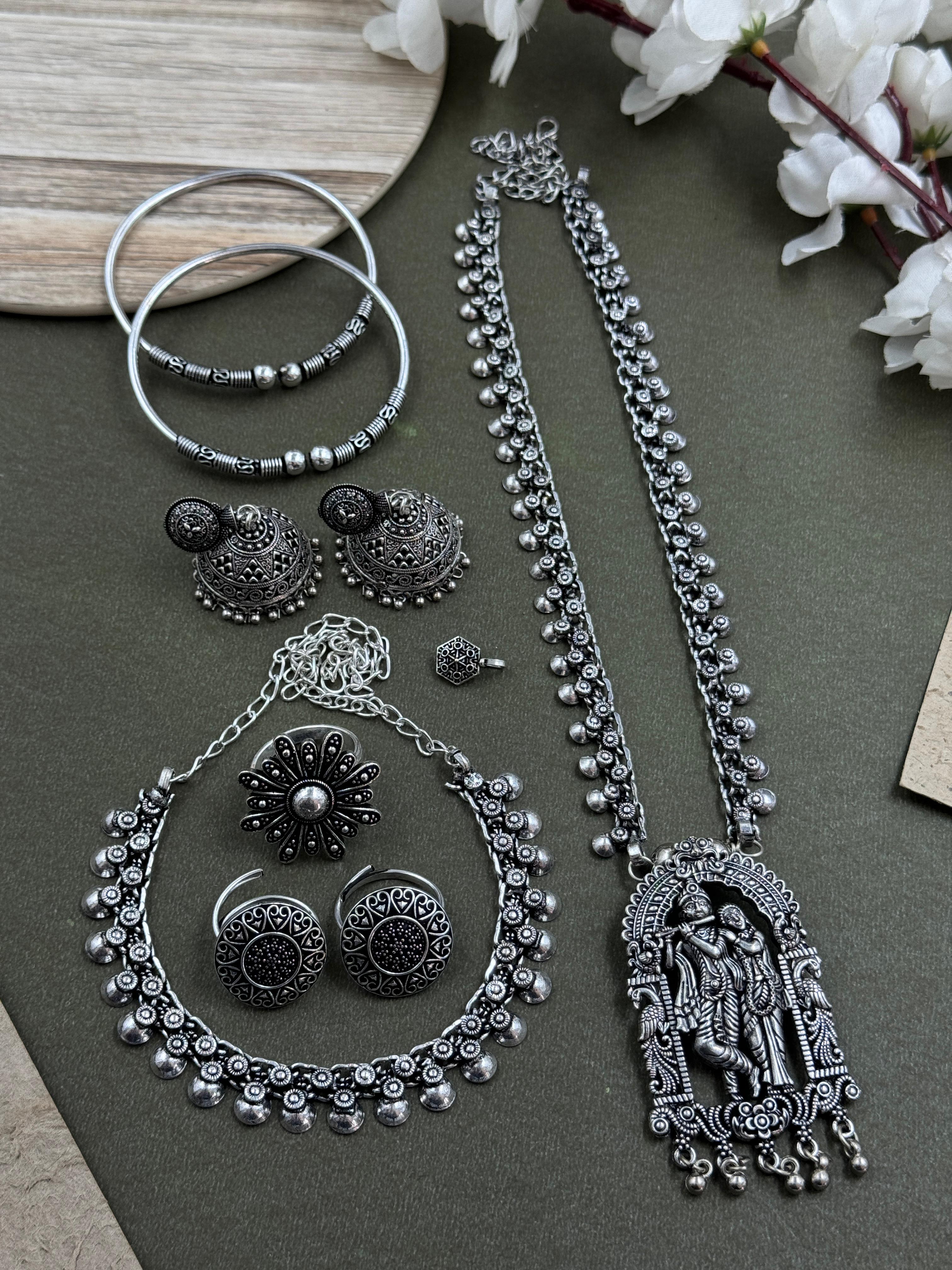 Kiyana Silver Oxidised Jewellery Set Combo