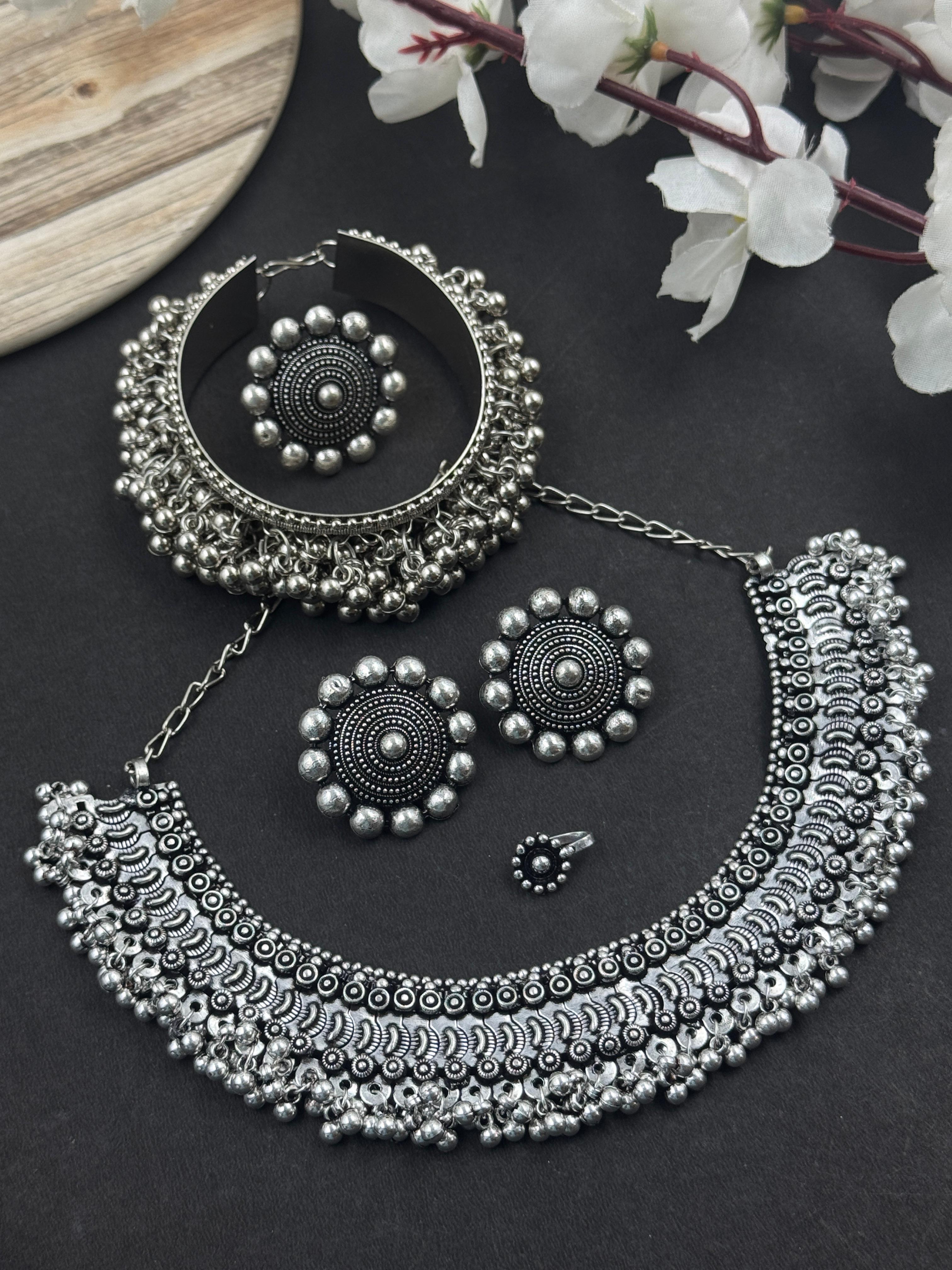 Oxidised Ghungroo Chokar Jewellery set