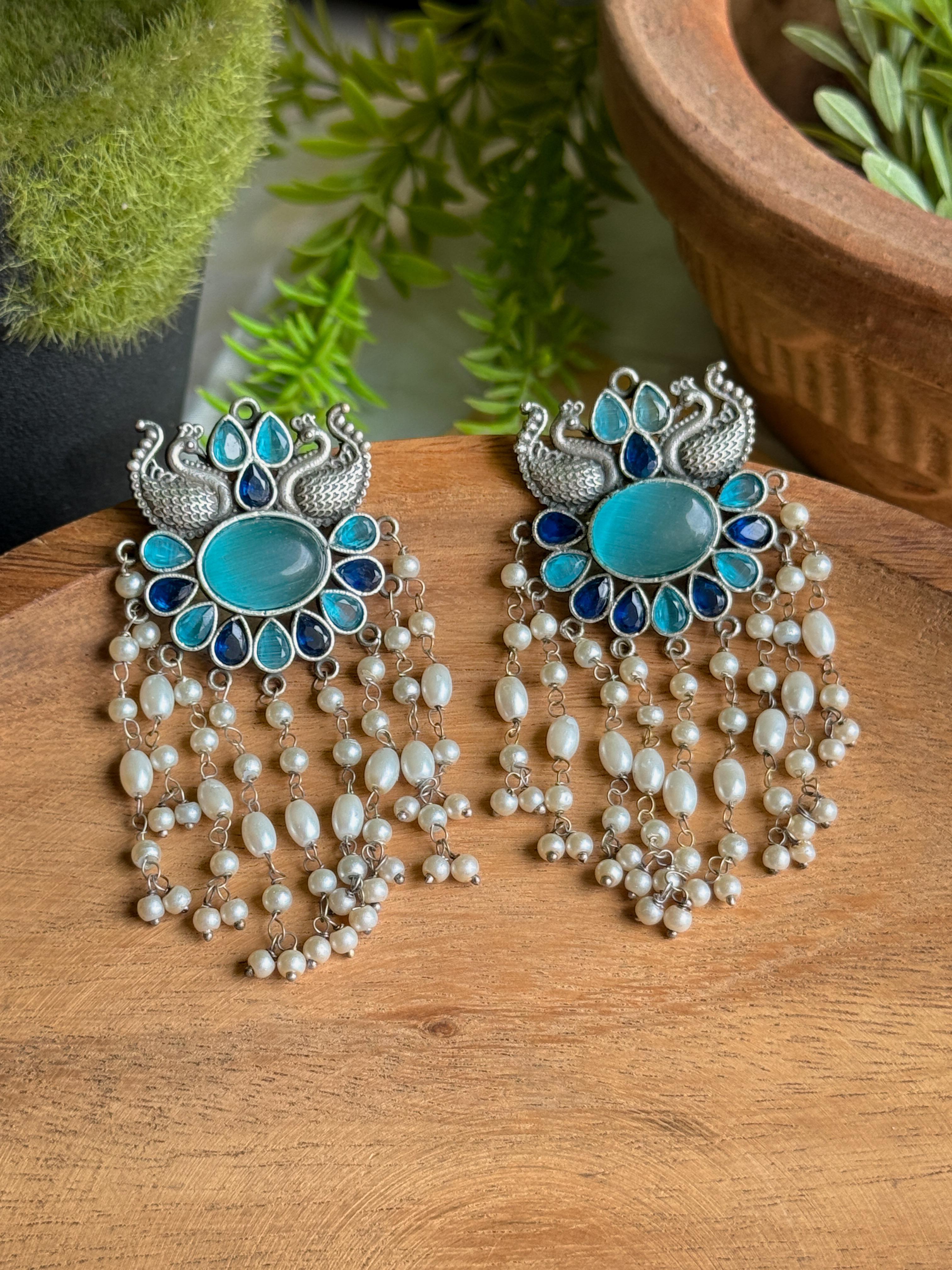 HINA OXIDISED STONE STUDS EARRINGS