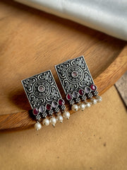 ARDRA OXIDISED STONE STUD EARRINGS