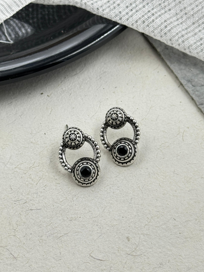 ANIKA OXIDISED STONE STUD EARRINGS