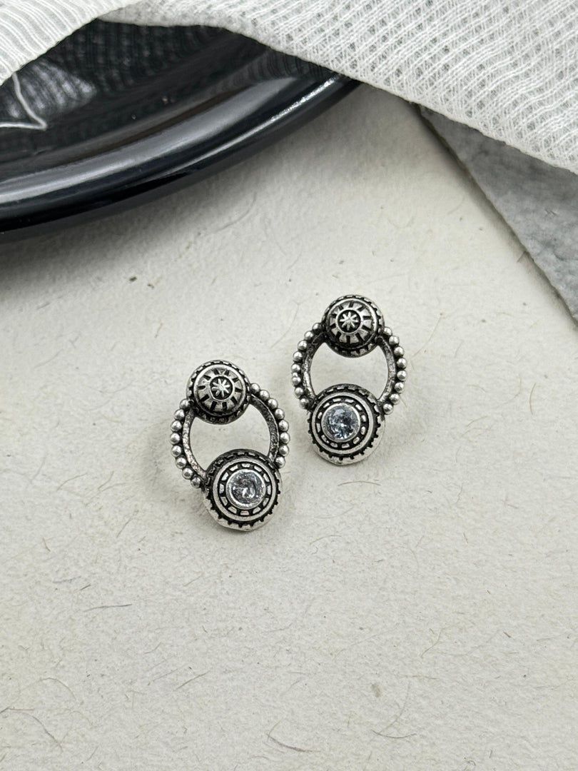 ANIKA OXIDISED STONE STUD EARRINGS
