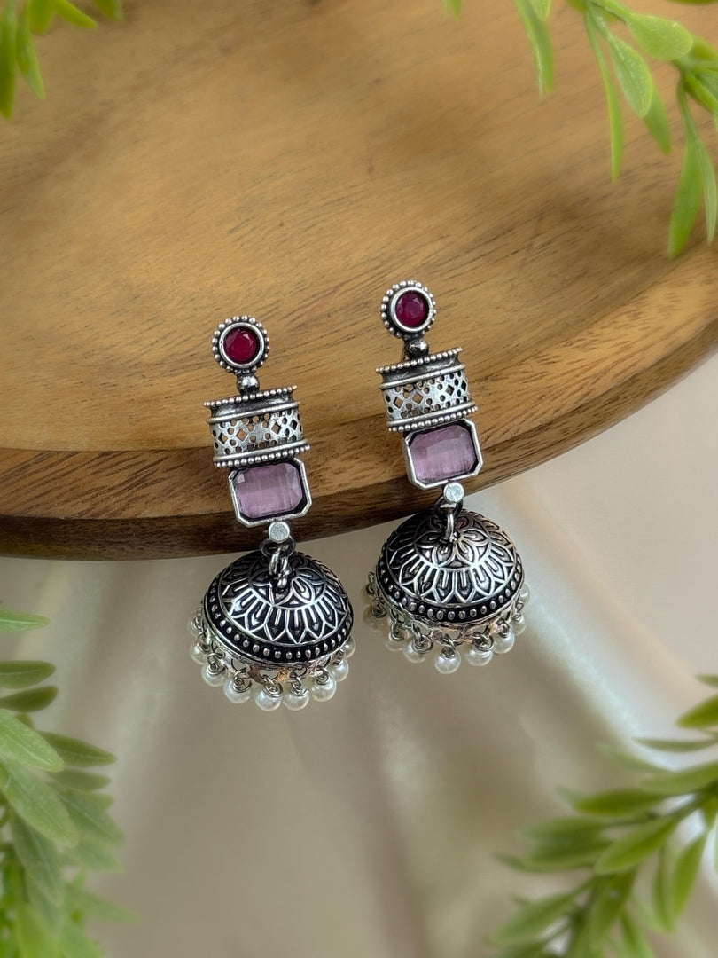 ANIKA OXIDISED STONE JHUMKA EARRINGS