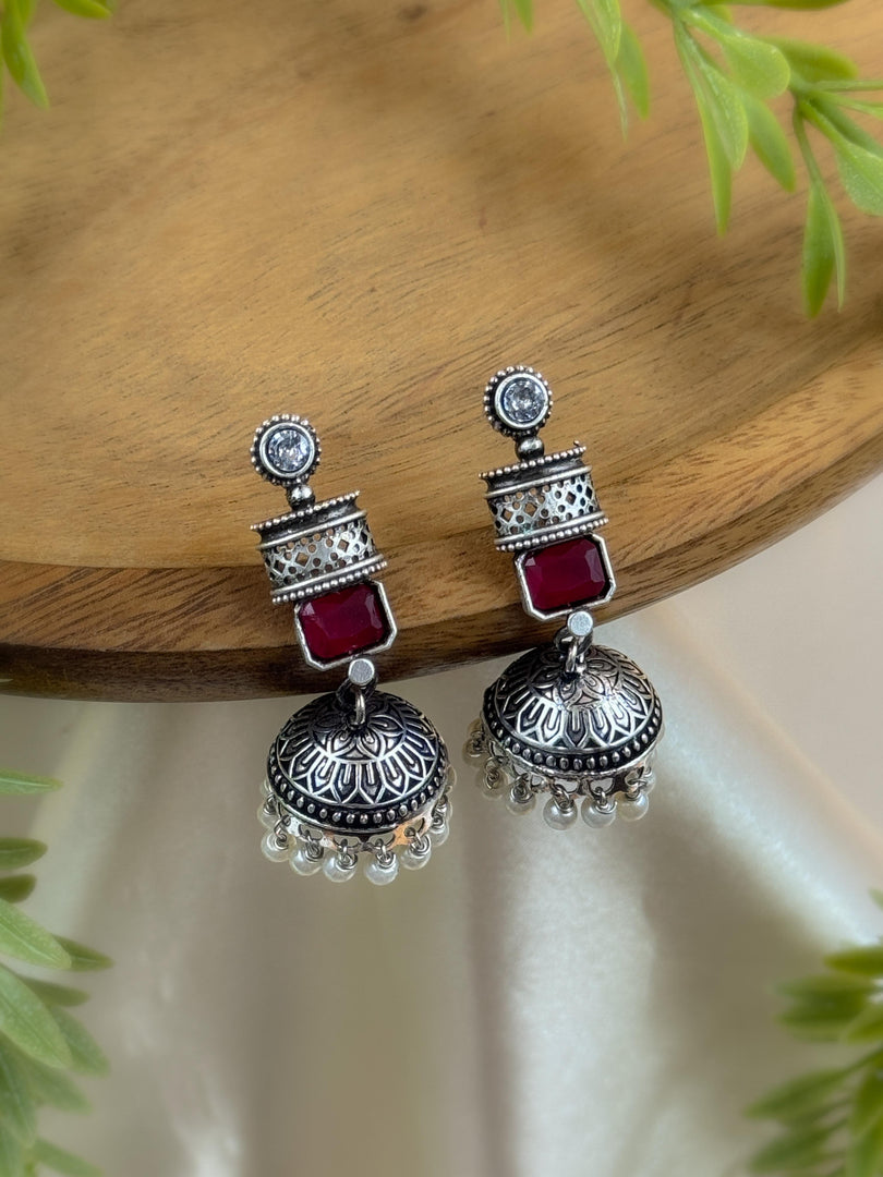 ANIKA OXIDISED STONE JHUMKA EARRINGS