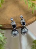 Load image into Gallery viewer, ANIKA OXIDISED STONE JHUMKA EARRINGS