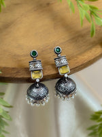 Load image into Gallery viewer, ANIKA OXIDISED STONE JHUMKA EARRINGS