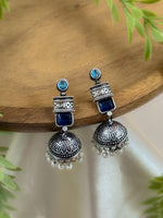 Load image into Gallery viewer, ANIKA OXIDISED STONE JHUMKA EARRINGS