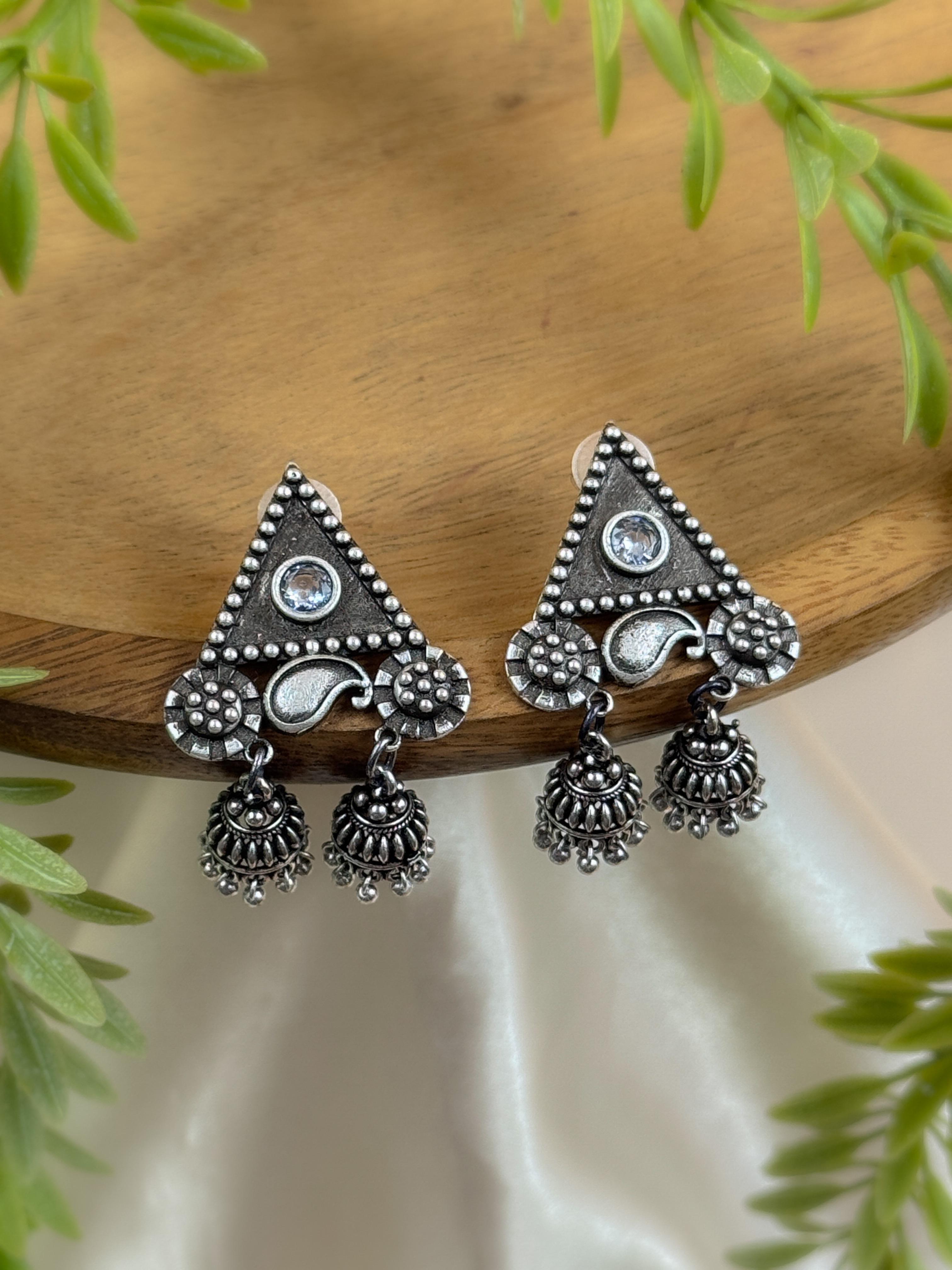 AADHYA OXIDISED STONE JHUMKA EARRINGS