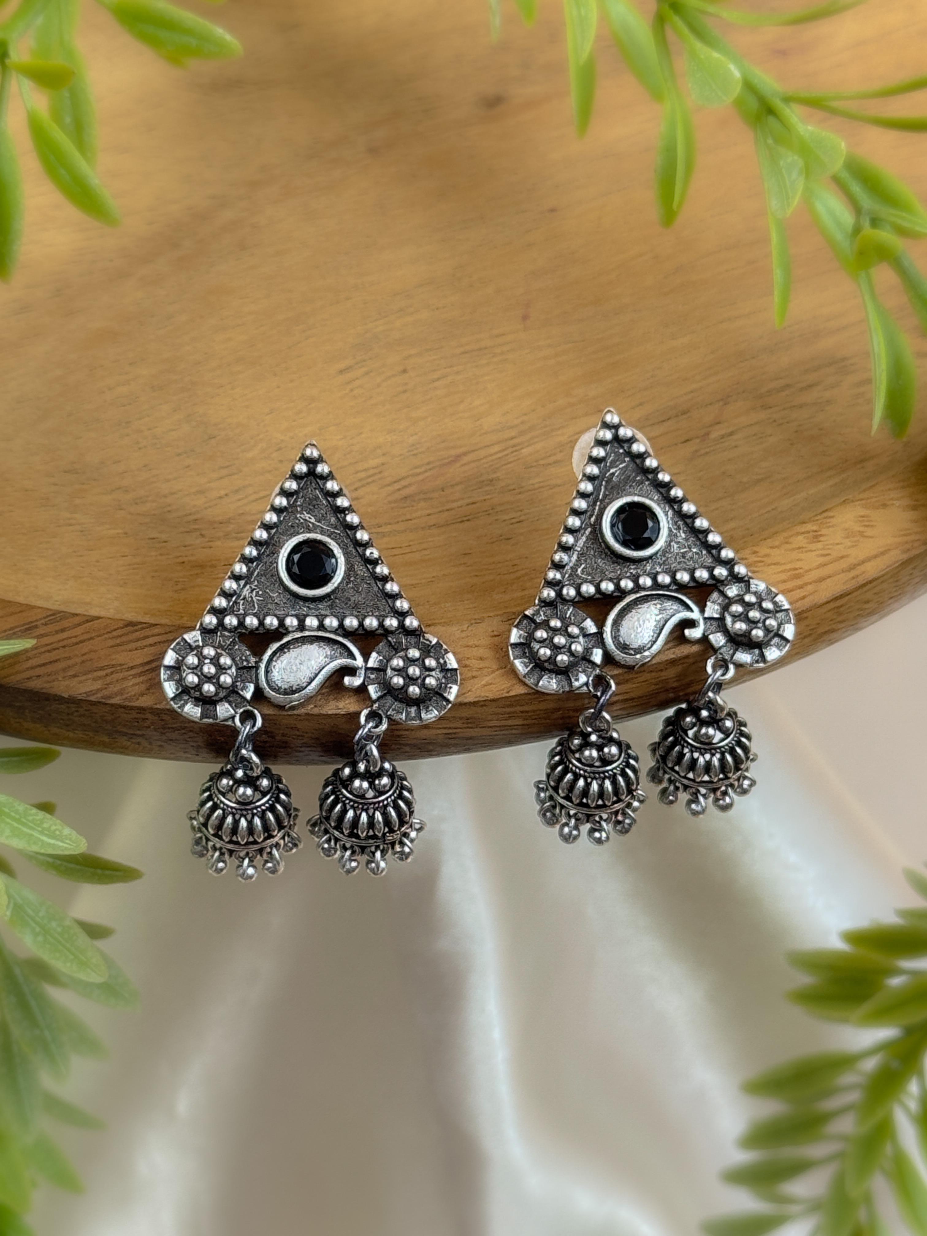 AADHYA OXIDISED STONE JHUMKA EARRINGS