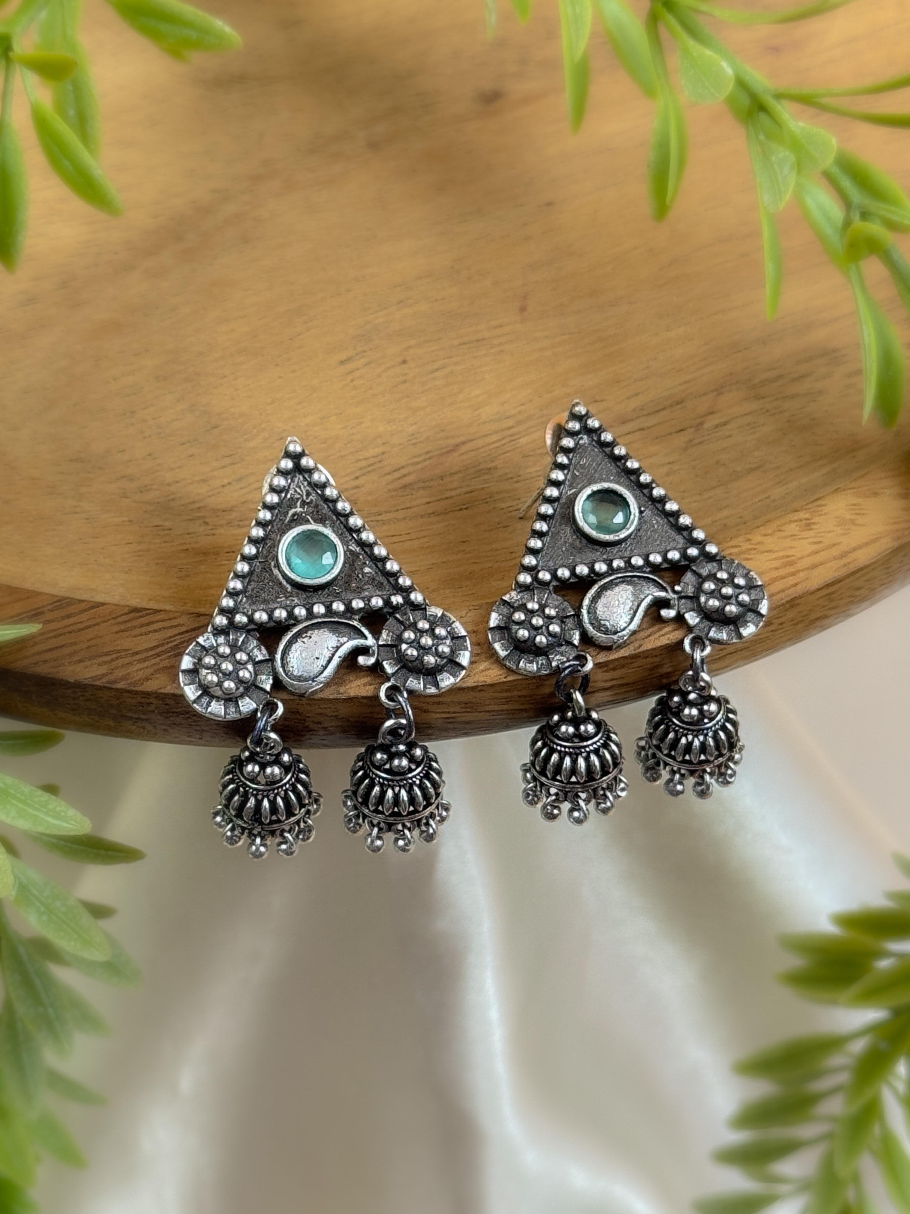 AADHYA OXIDISED STONE JHUMKA EARRINGS