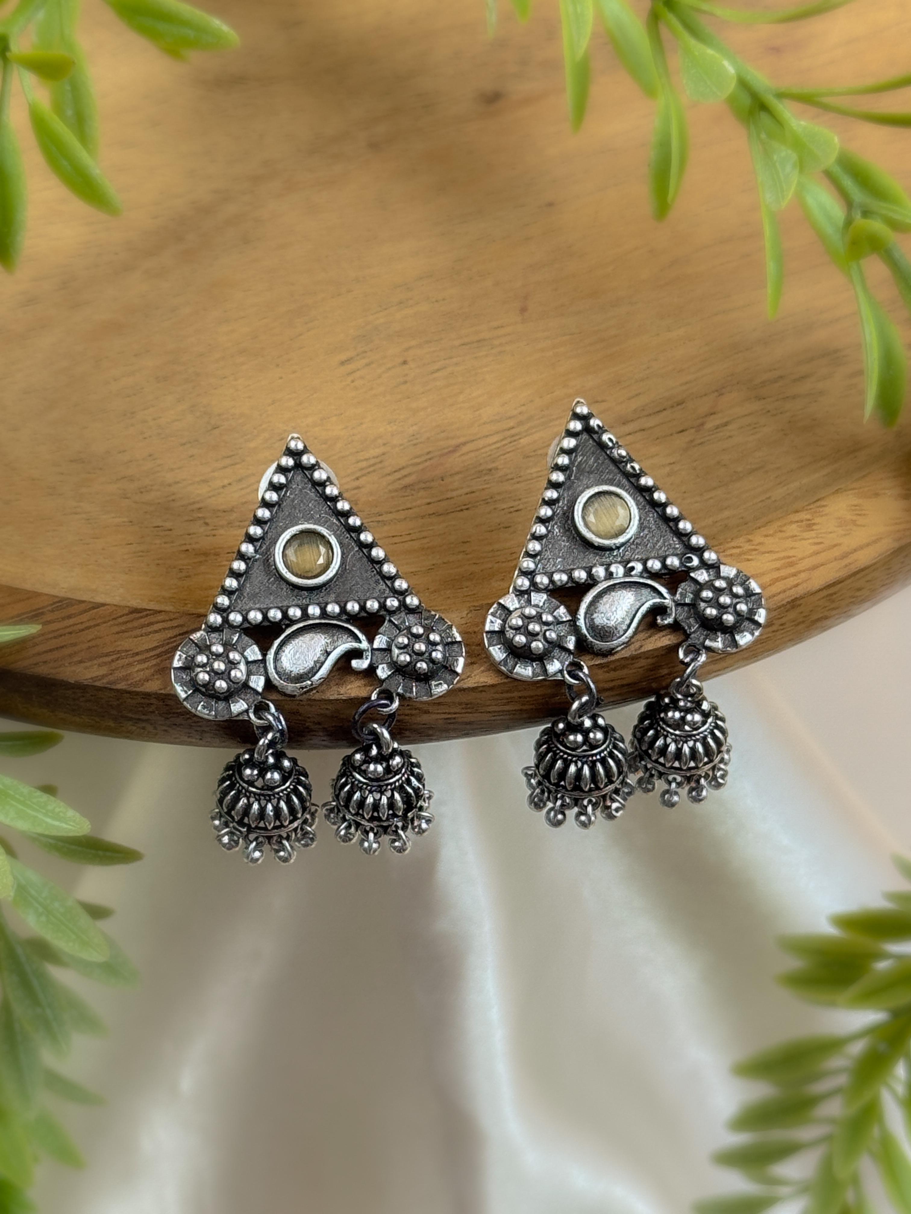 AADHYA OXIDISED STONE JHUMKA EARRINGS