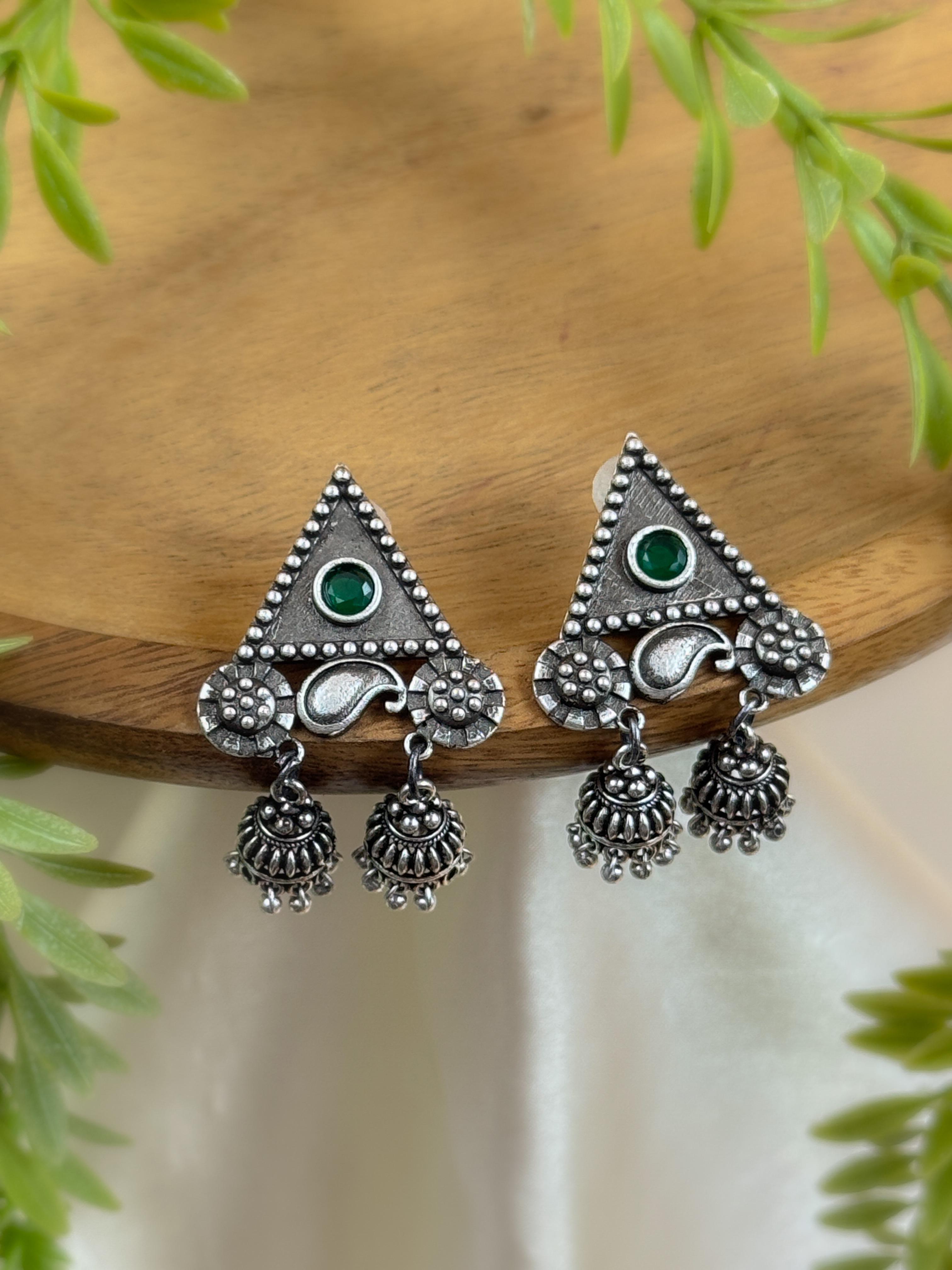 AADHYA OXIDISED STONE JHUMKA EARRINGS