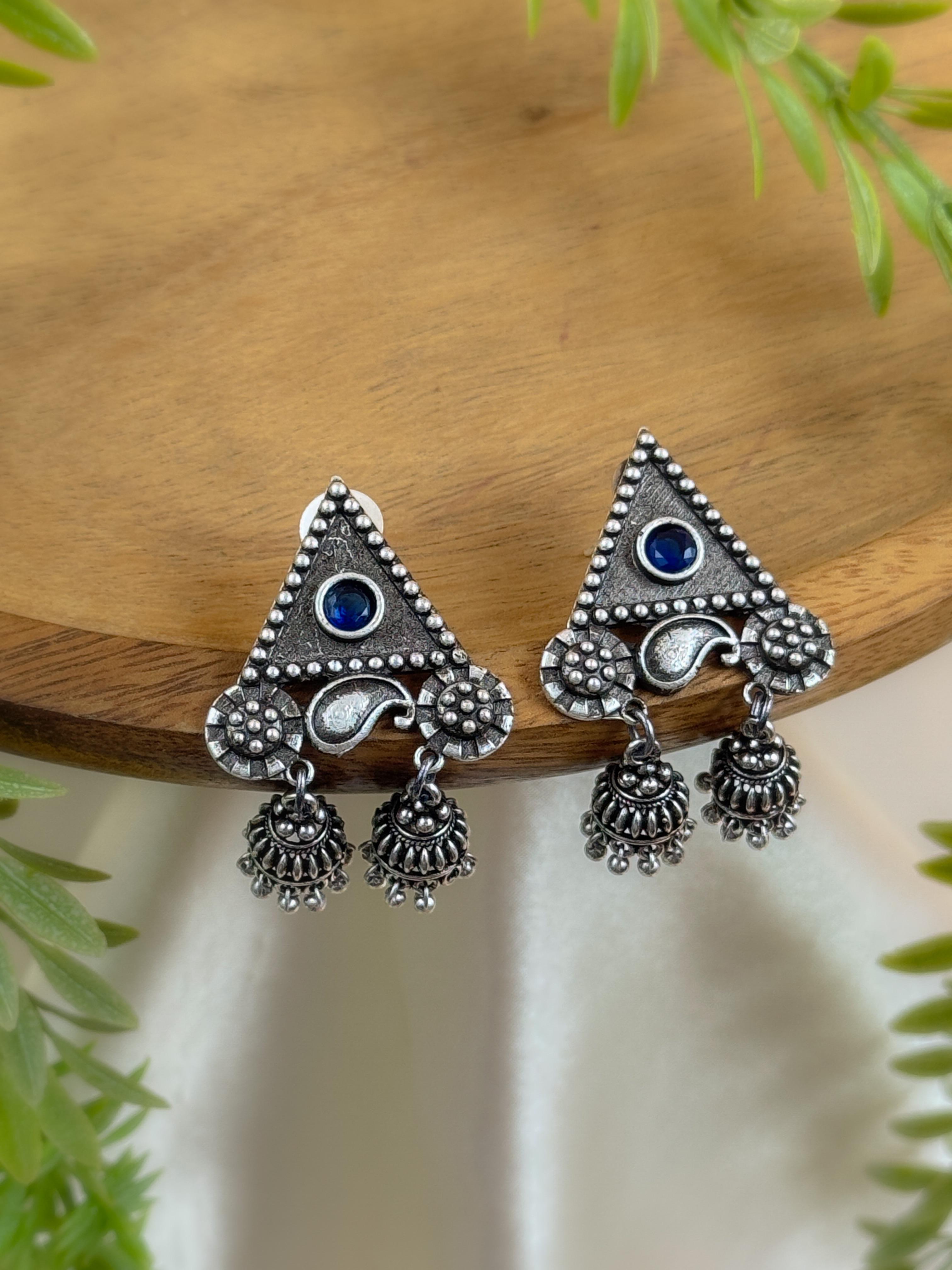 AADHYA OXIDISED STONE JHUMKA EARRINGS