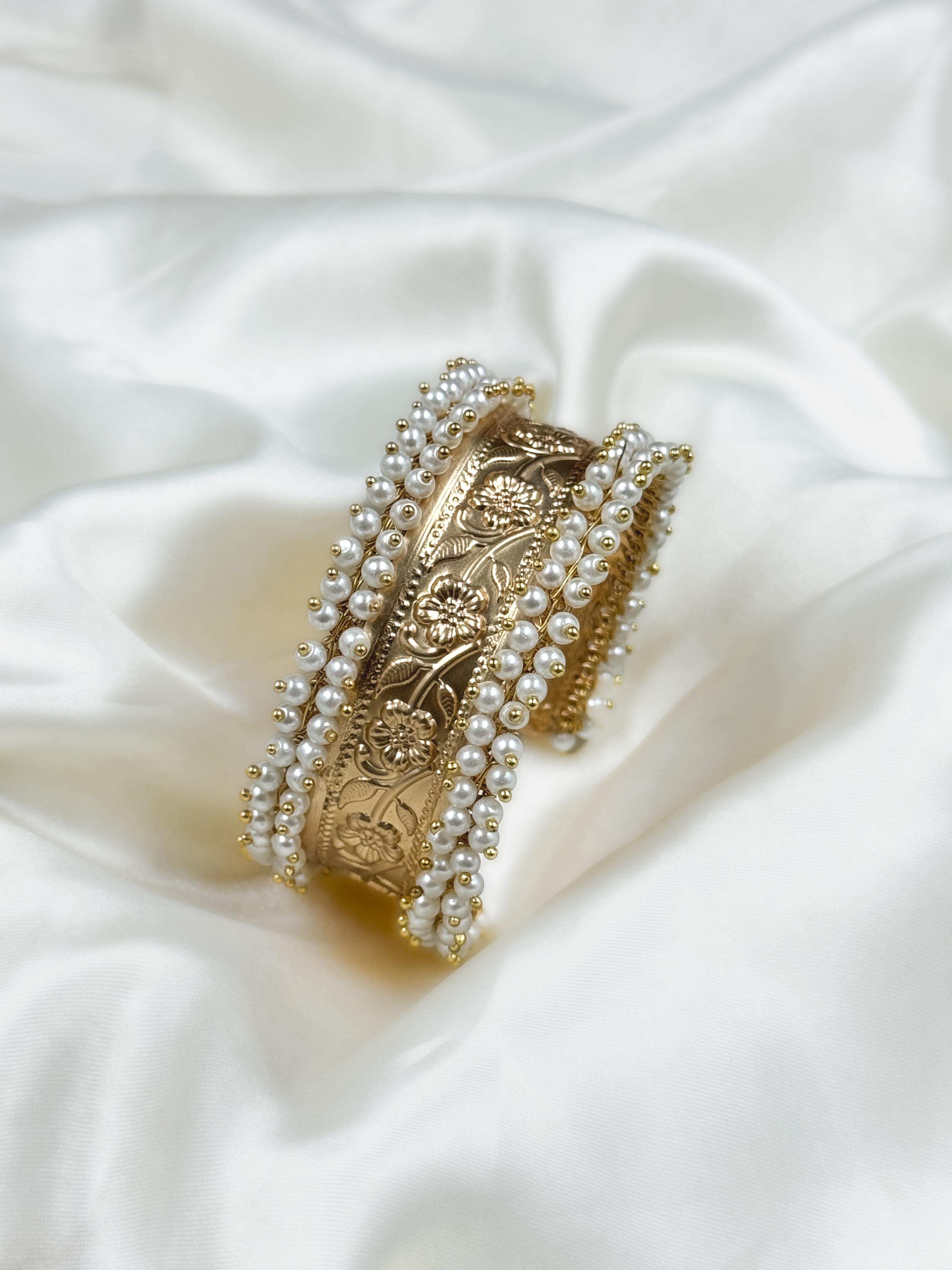 ELEGANT FLOWER PATTERN HANDMADE KADA WITH PEARLS