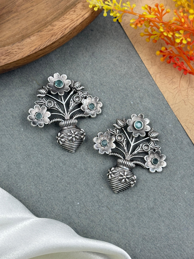 Unique Floral Pot Stud Earrings