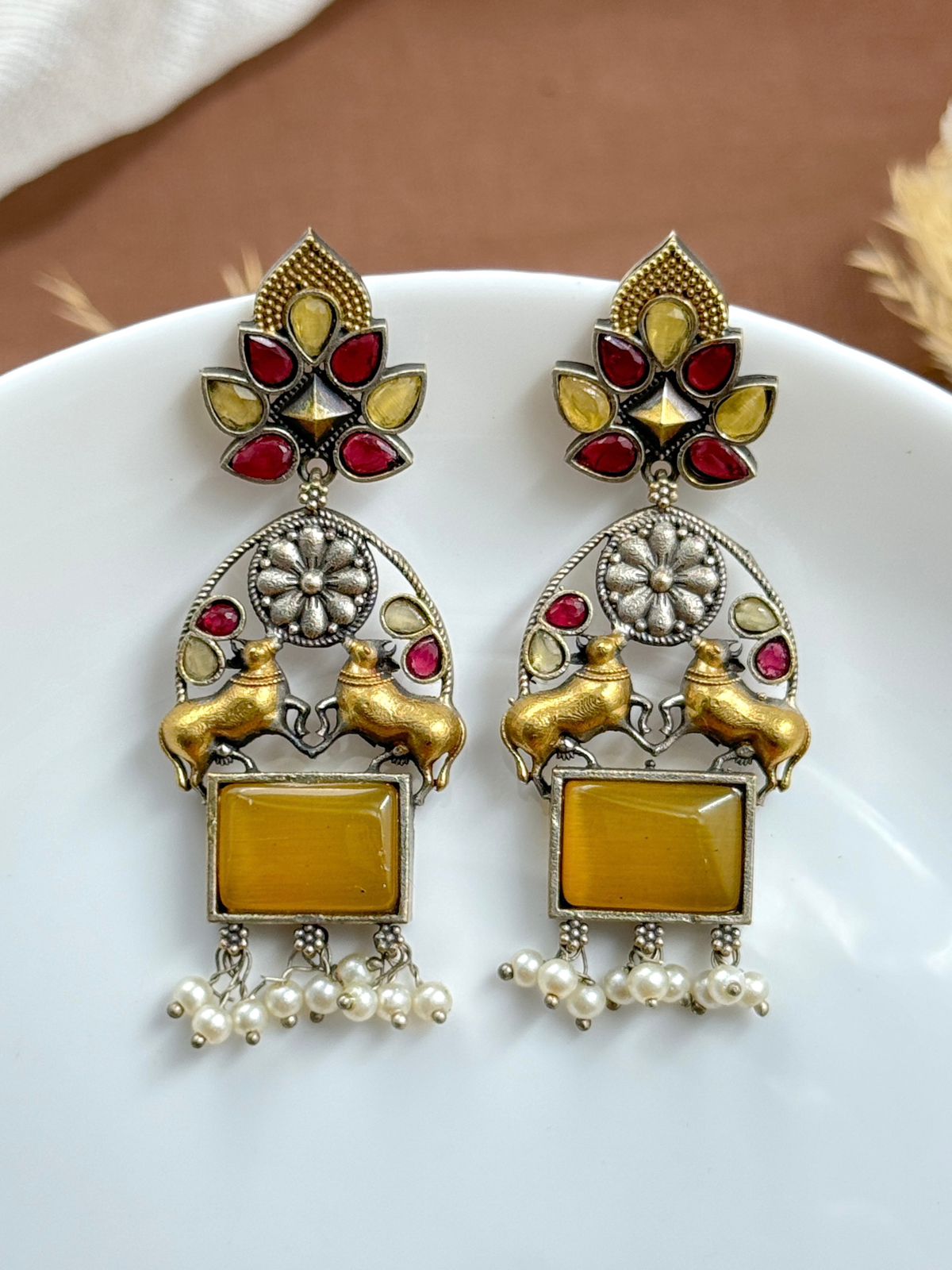 NANDI DUAL-TONE DANGLER EARRINGS