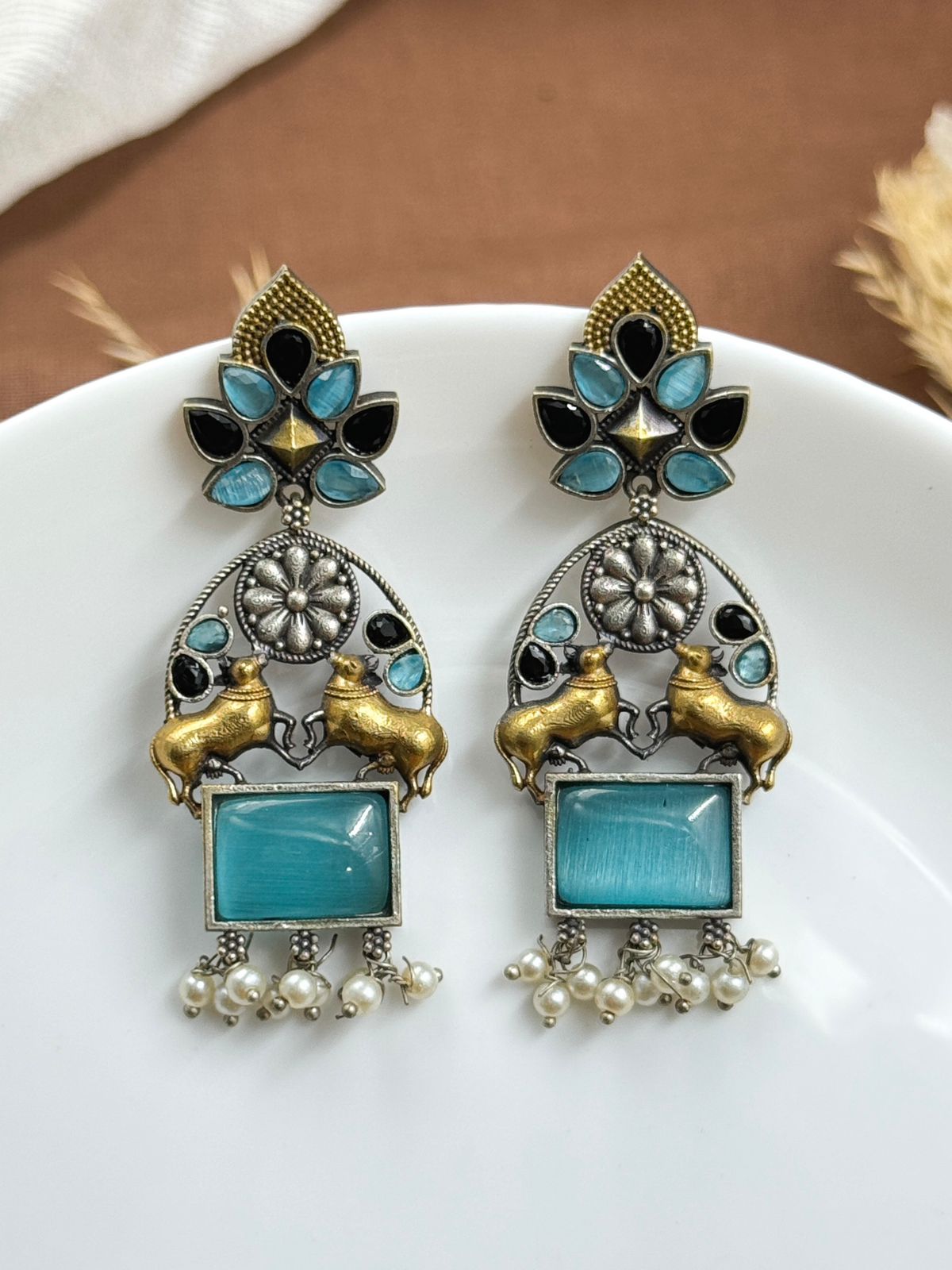 NANDI DUAL-TONE DANGLER EARRINGS