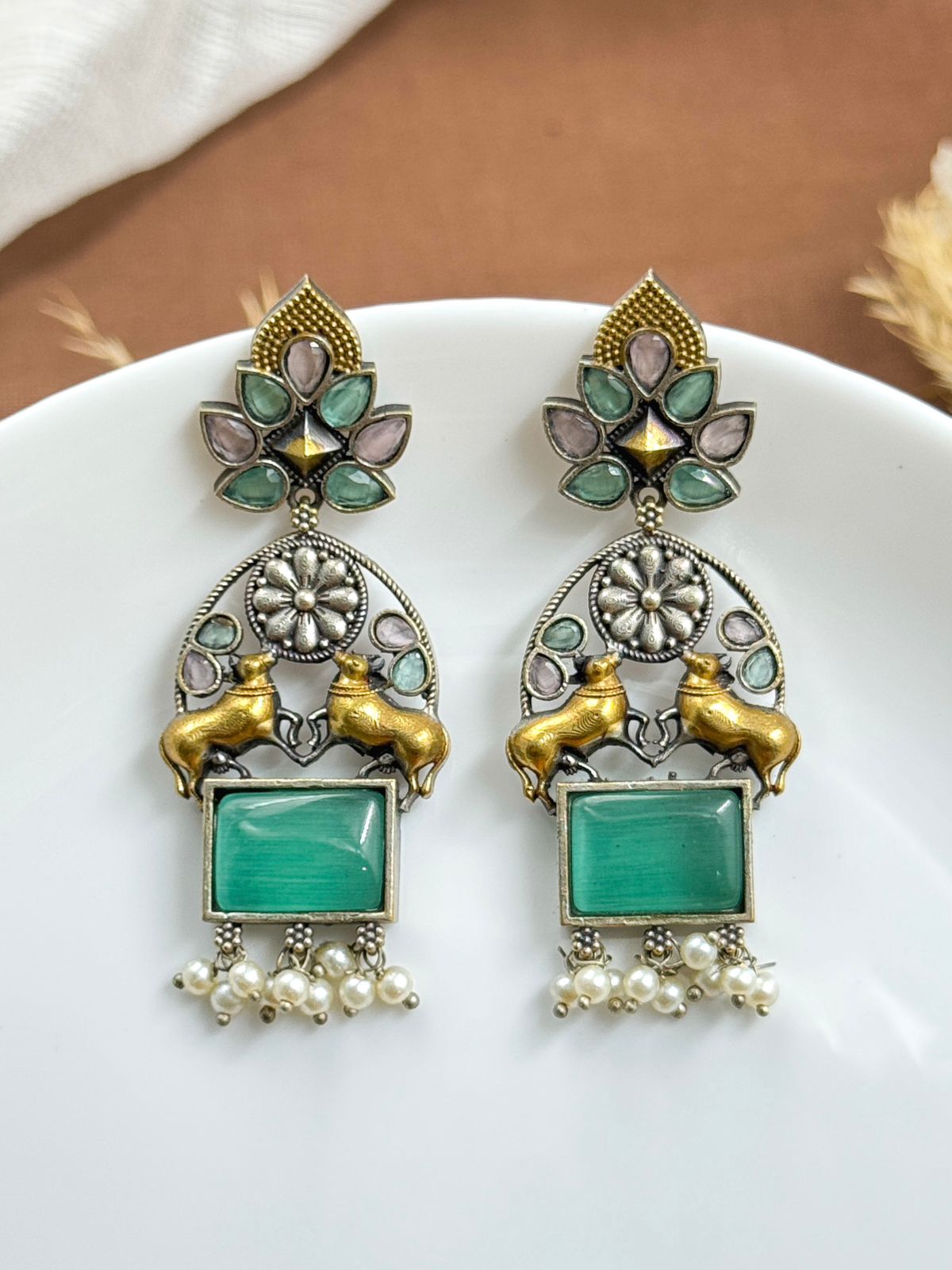 NANDI DUAL-TONE DANGLER EARRINGS