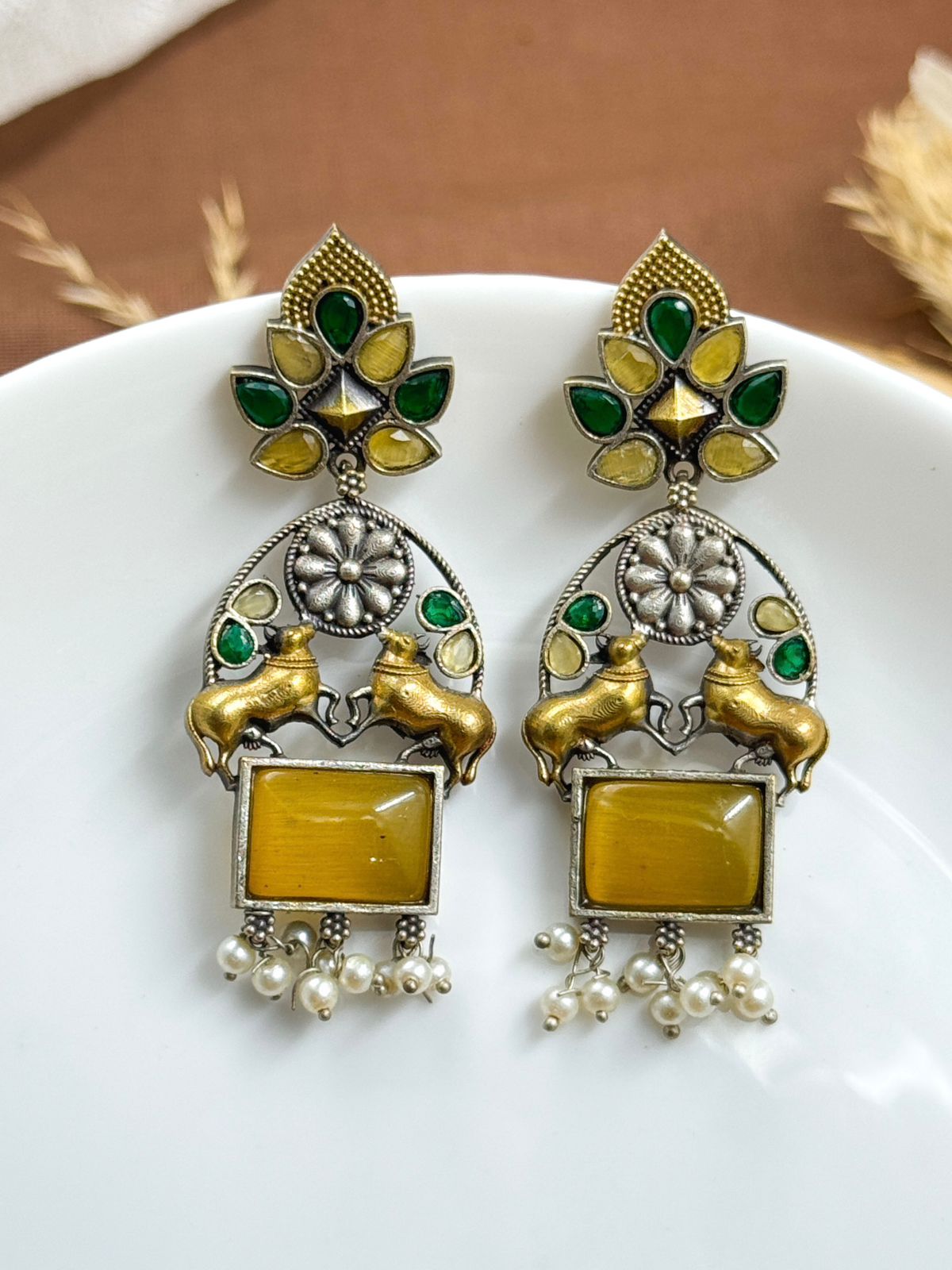 NANDI DUAL-TONE DANGLER EARRINGS