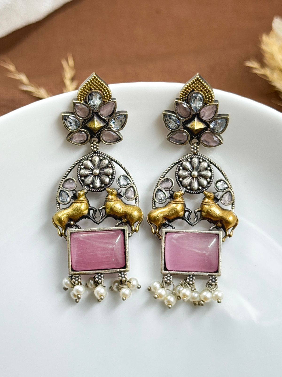 NANDI DUAL-TONE DANGLER EARRINGS