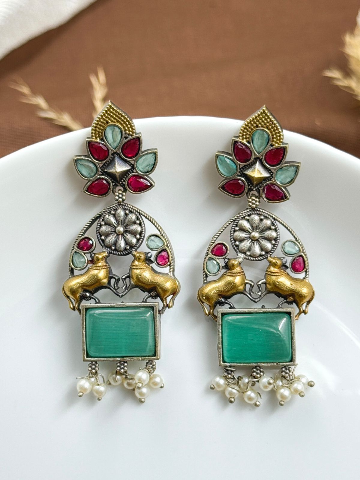 NANDI DUAL-TONE DANGLER EARRINGS