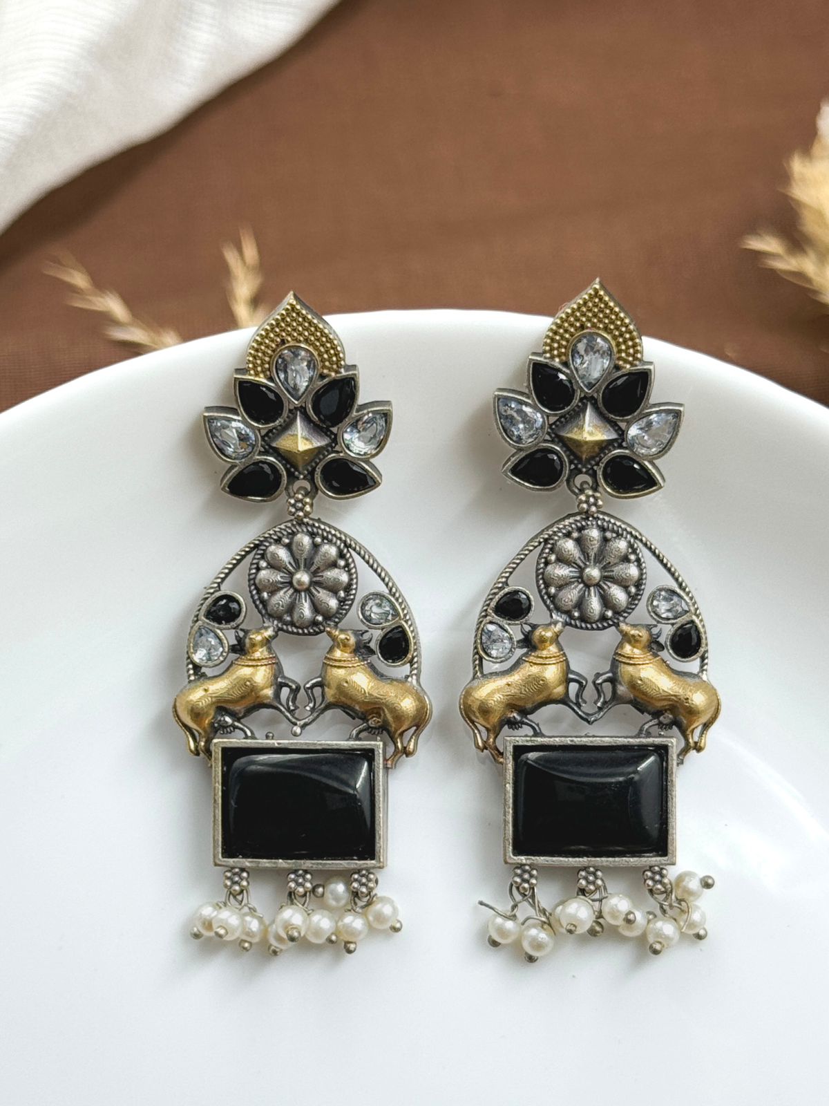 NANDI DUAL-TONE DANGLER EARRINGS