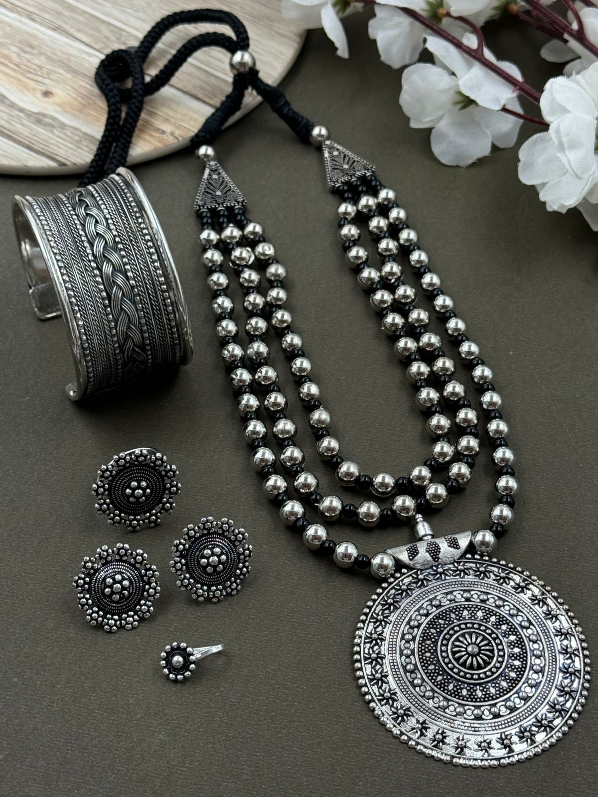 YASMIN SILVER OXIDISED JEWELLERY SET COMBO