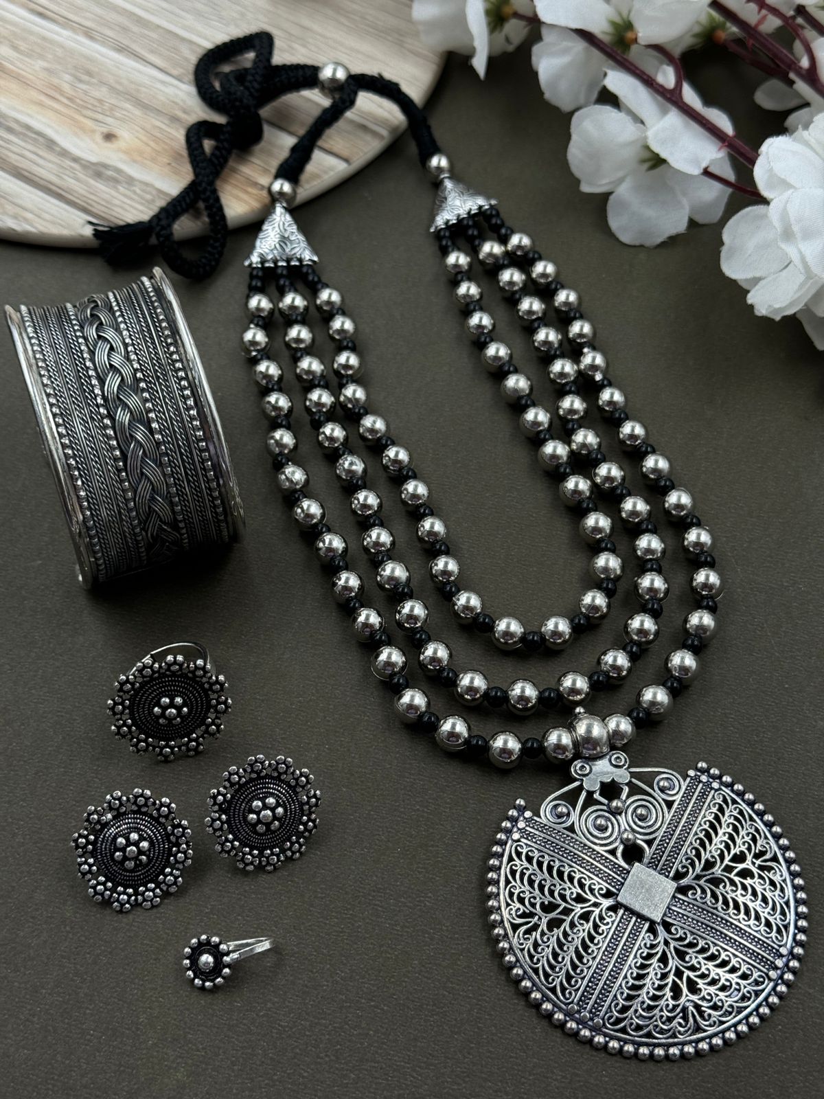 YASMIN SILVER OXIDISED JEWELLERY SET COMBO