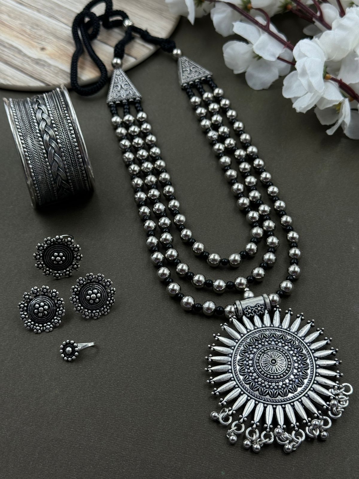 YASMIN SILVER OXIDISED JEWELLERY SET COMBO