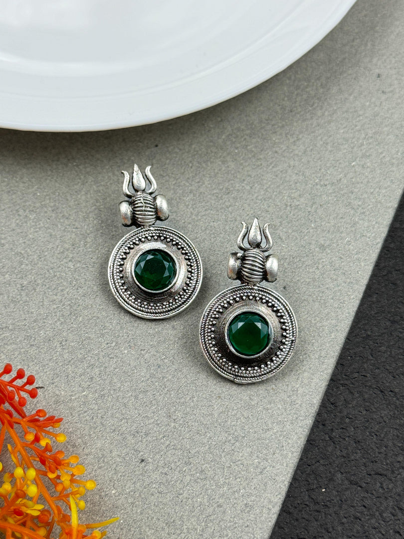 CHARU SILVER LOOKALIKE STONE STUD EARRINGS
