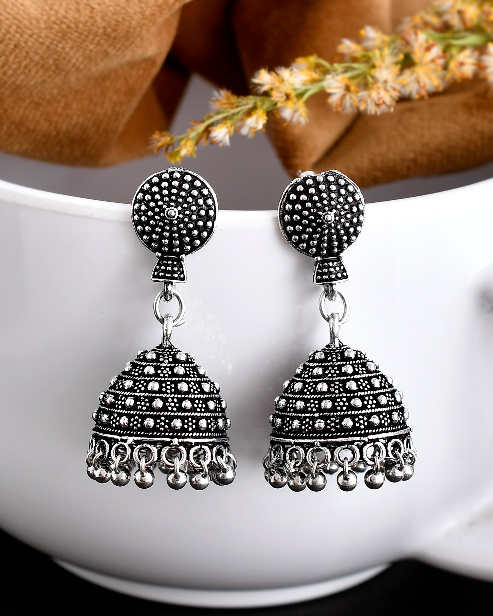 SOUMYA 3 LINE SILVER OXIDISED NECKLACE JEWELLERY SET COMBO