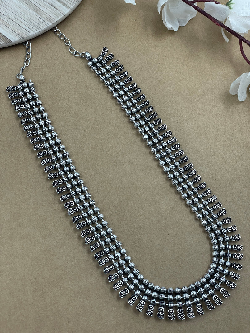 SOUMYA 3 LINE SILVER OXIDISED NECKLACE JEWELLERY SET COMBO