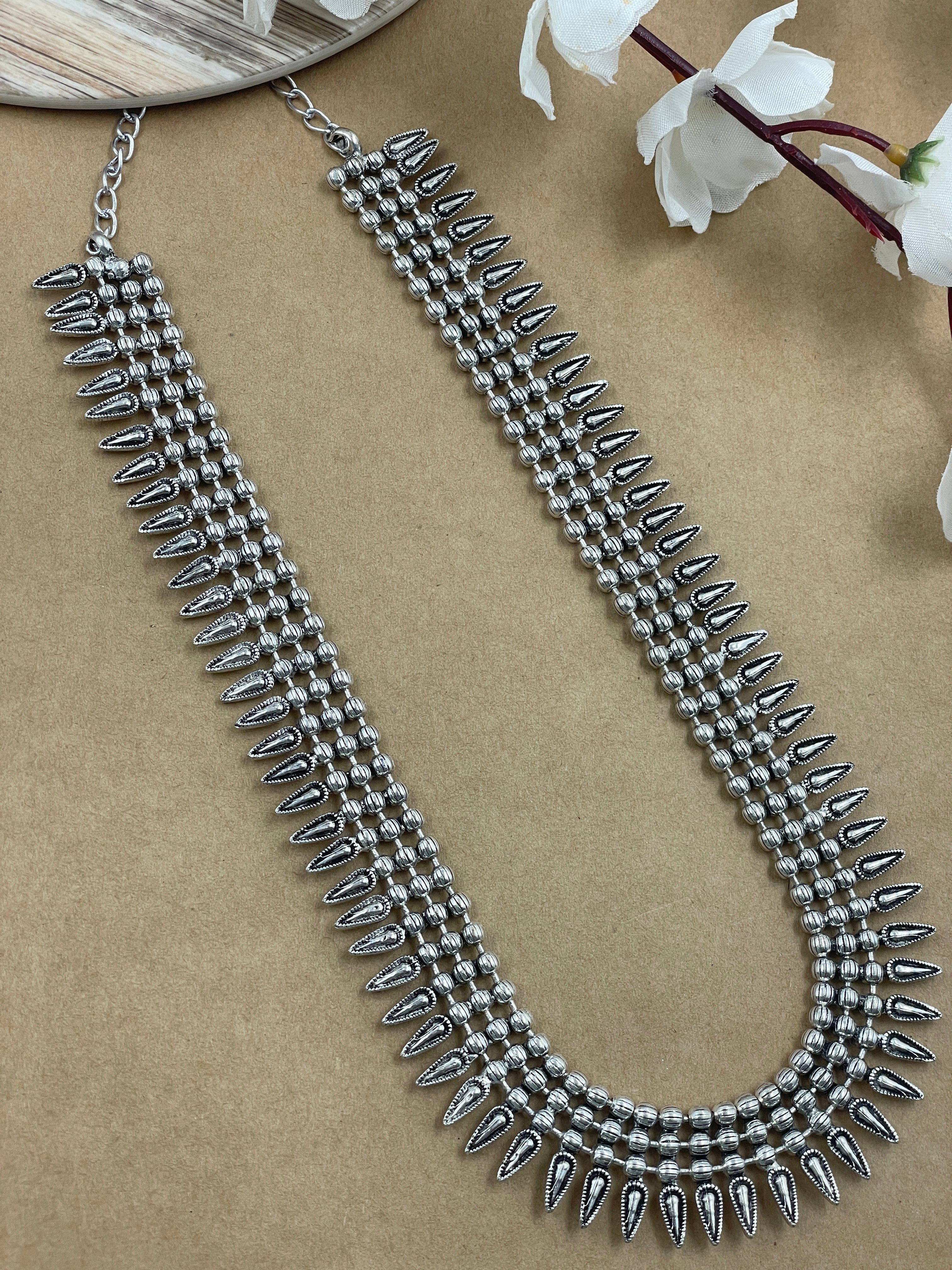 SOUMYA 3 LINE SILVER OXIDISED NECKLACE JEWELLERY SET COMBO
