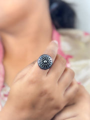JAANVI DESIGNER OXIDISED SILVER RING