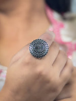 Load image into Gallery viewer, RADHA DESIGNER OXIDISED SILVER  RING