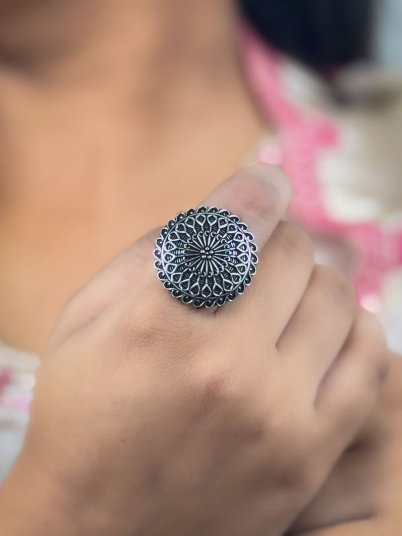 RADHA DESIGNER OXIDISED SILVER  RING